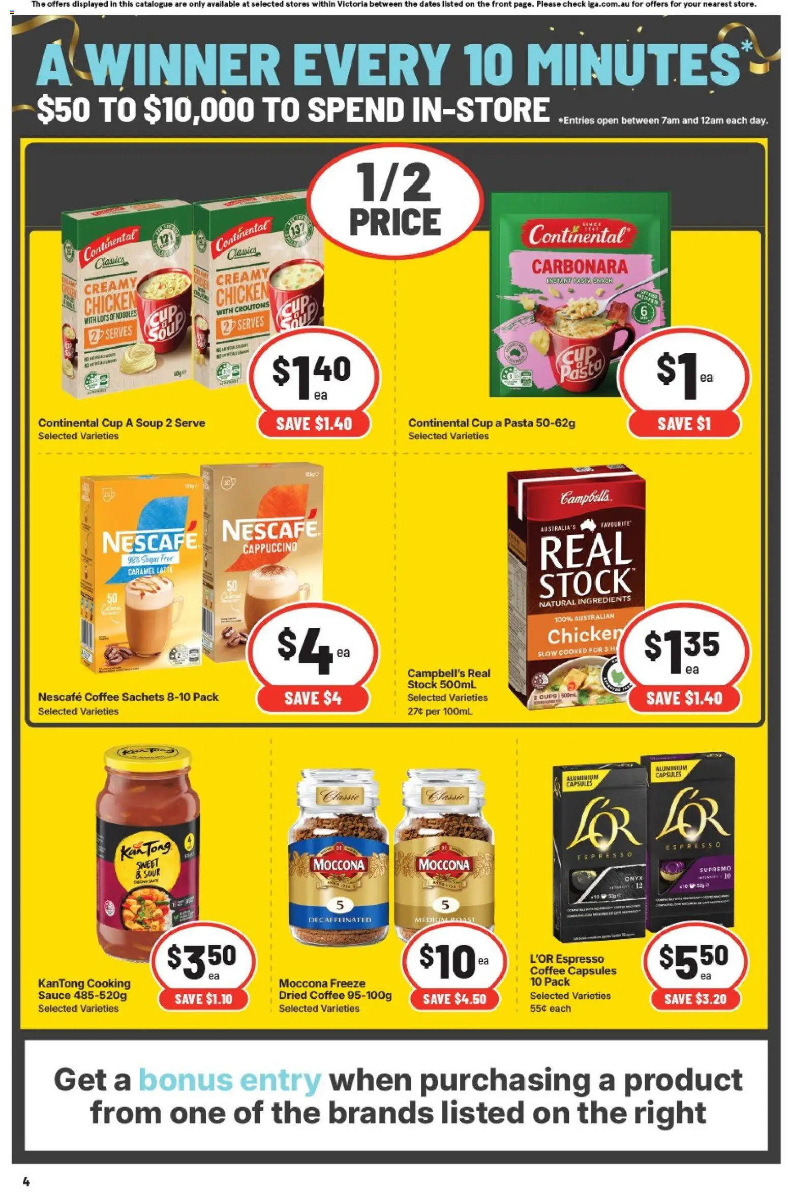 IGA catalogue - valid from 22.04.2026 | Page: 4 | Products: Cheese, Water, Soft drinks, Moccona