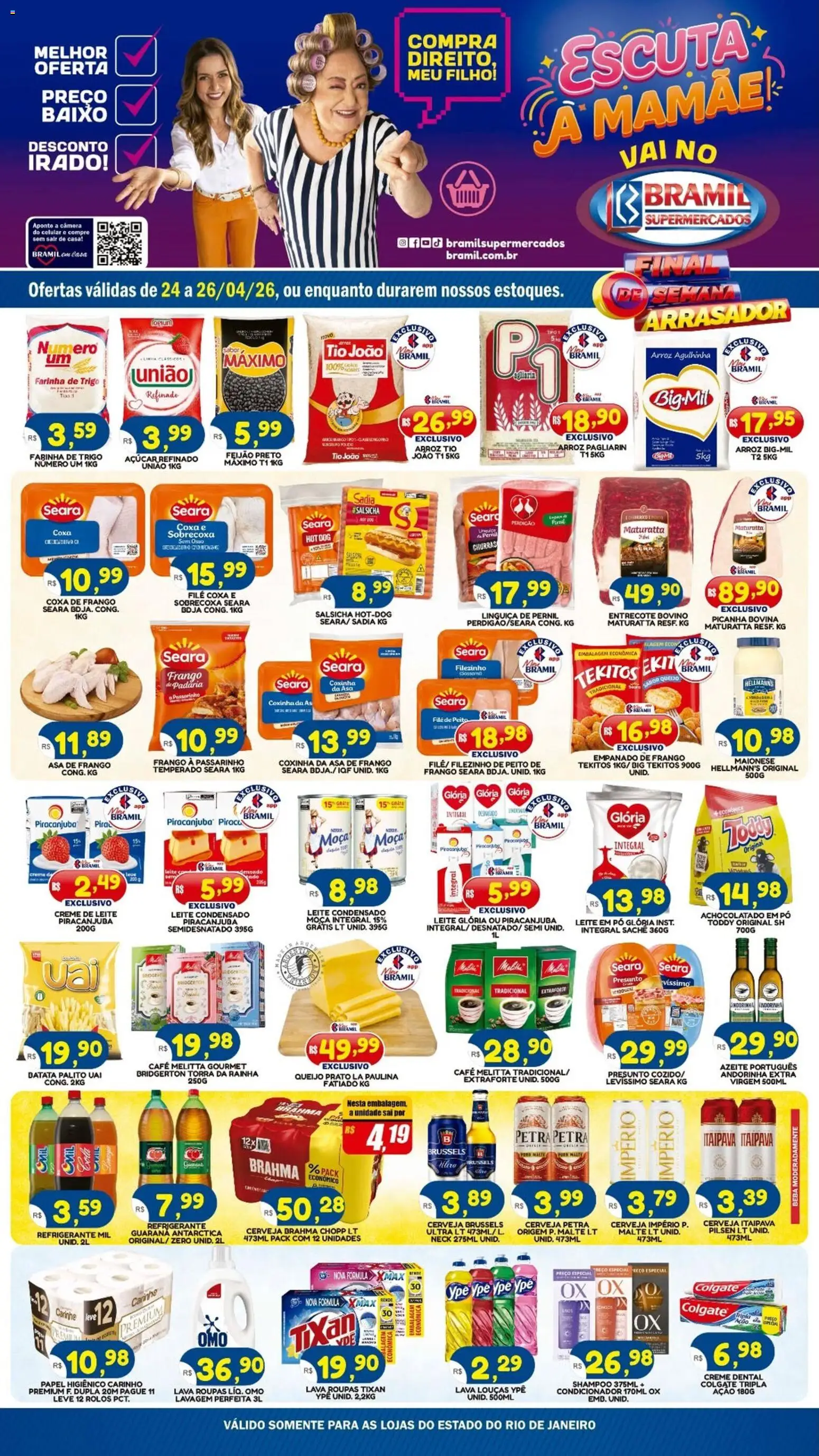 Bramil Supermercados Folheto - válido de 24.04.2026 | Página: 1 | Produtos: Pó, Salsicha, Frango, Peito de frango