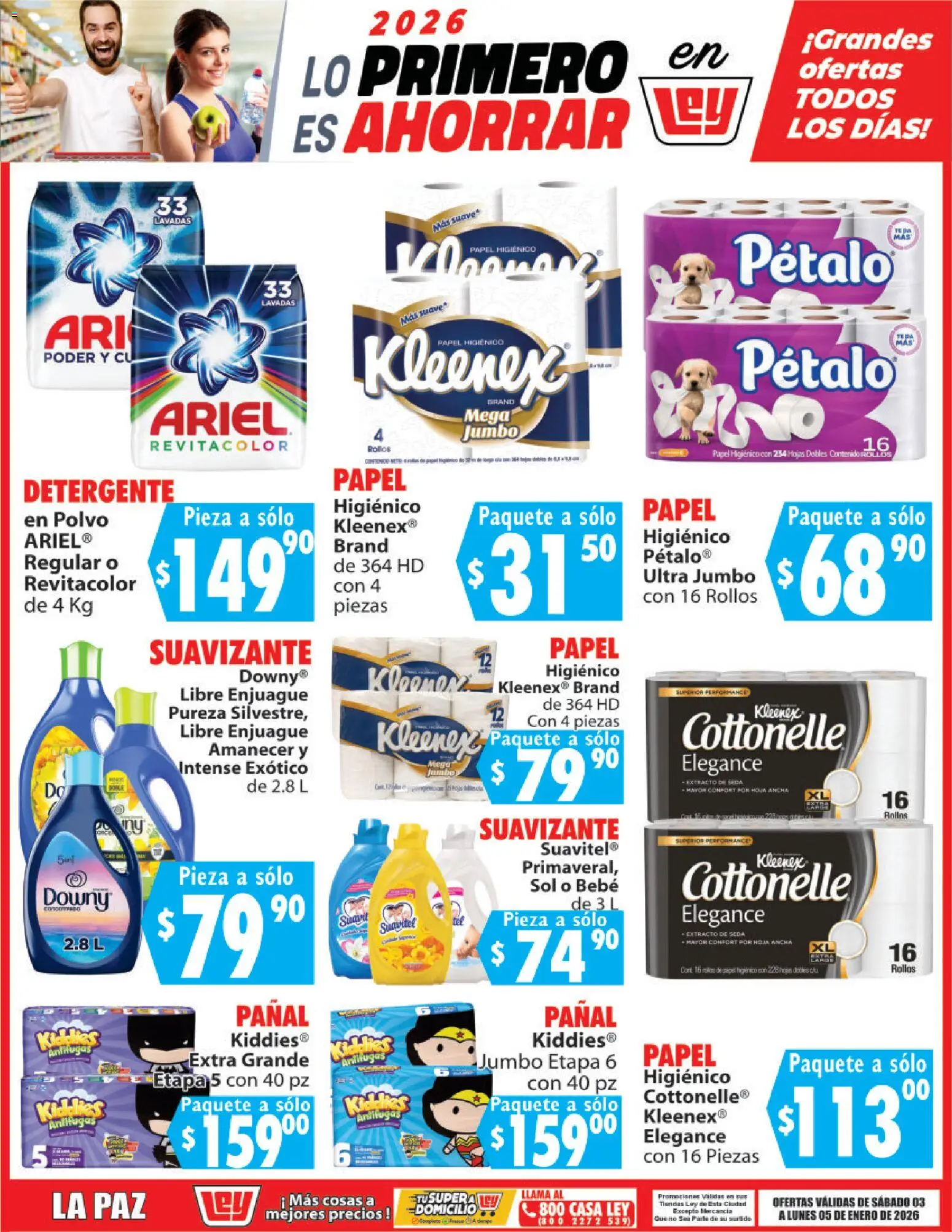 Nuevas ofertas de Casa Ley válidas en toda la República Mexicana desde el 03.01.2026. ¡Encuentra las mejores ofertas en Casa Ley folleto Lo Primero Es Ahorrar! | Página: 5 | Productos: Detergente, Suavizante, Papel higiénico, Polvo