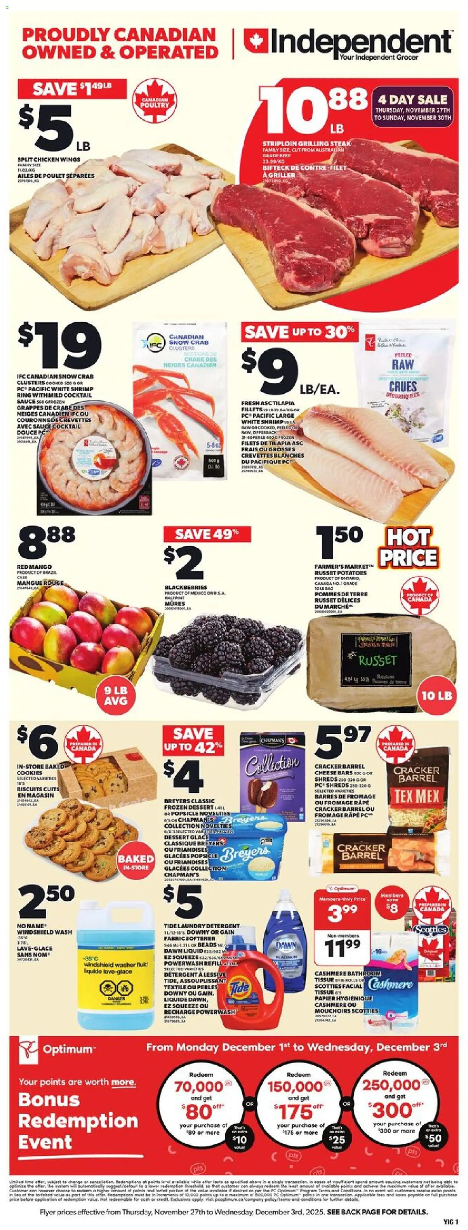 Independent Grocer flyer valid from 27.11.2025 | Page: 3 | Products: Cookies, Case, Cheese, Pants