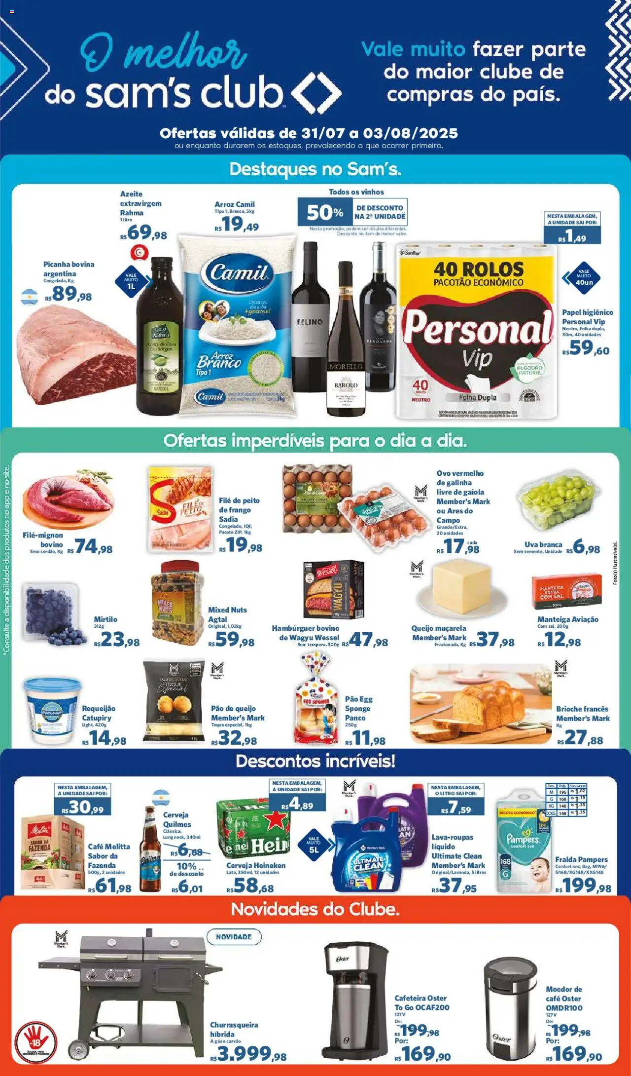 Sam's Club Folheto - válido de 31.07.2025 | Página: 1 | Produtos: Cafeteira, Café, Catupiry, Pão de queijo