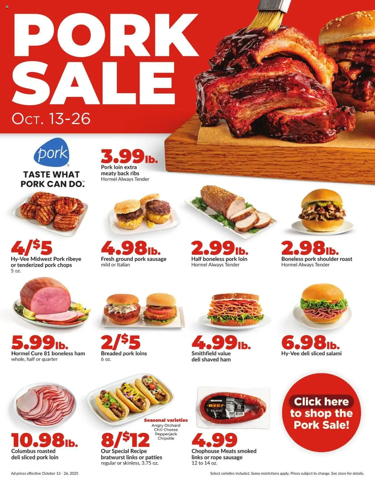 HyVee Weekly Ad - valid from 13.10.2025 | Page: 9 | Products: Cheese, Salami, Ham, Pork