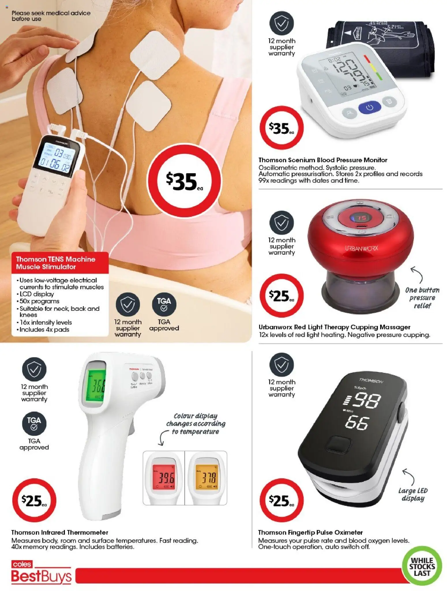 Coles catalogue - valid from 24.04.2026 | Page: 3 | Products: Light, Monitor, Pulse Oximeter, Thermometer