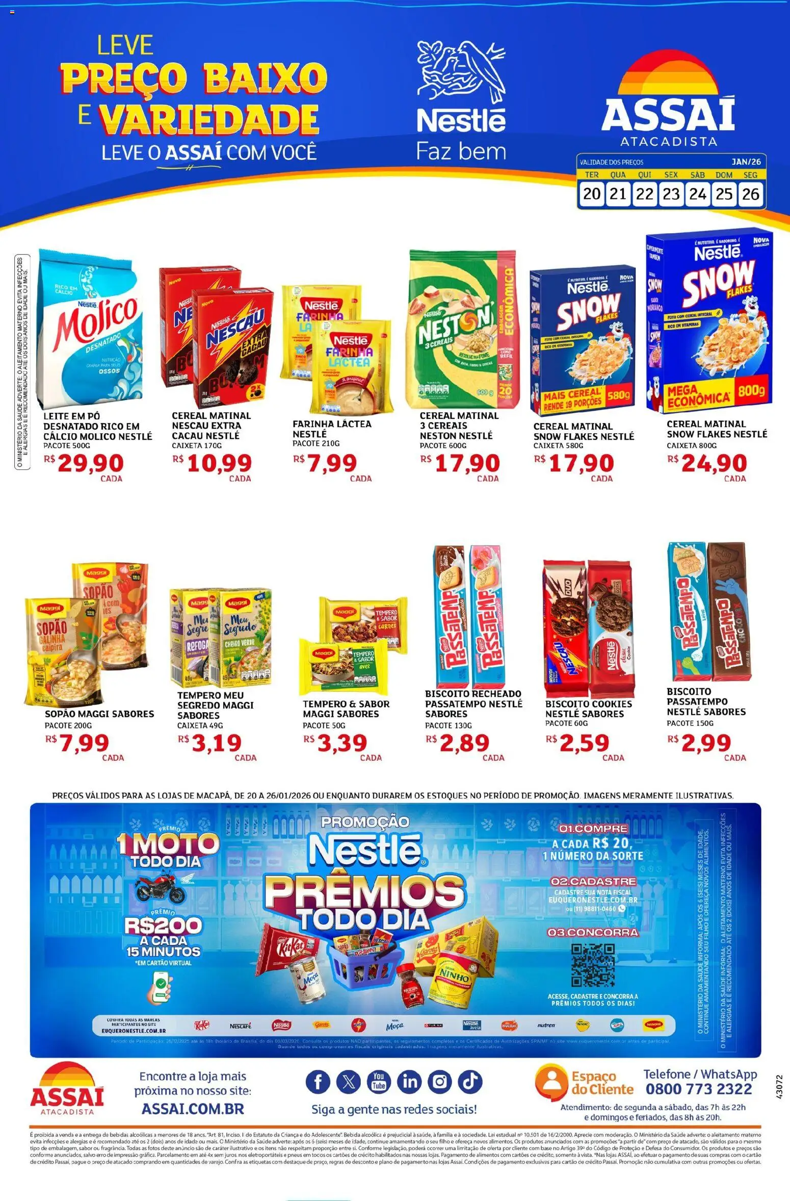 Assaí Atacadista Folheto - válido de 20.01.2026 | Página: 1 | Produtos: Biscoito, Chocolate, Cereais, Cálcio