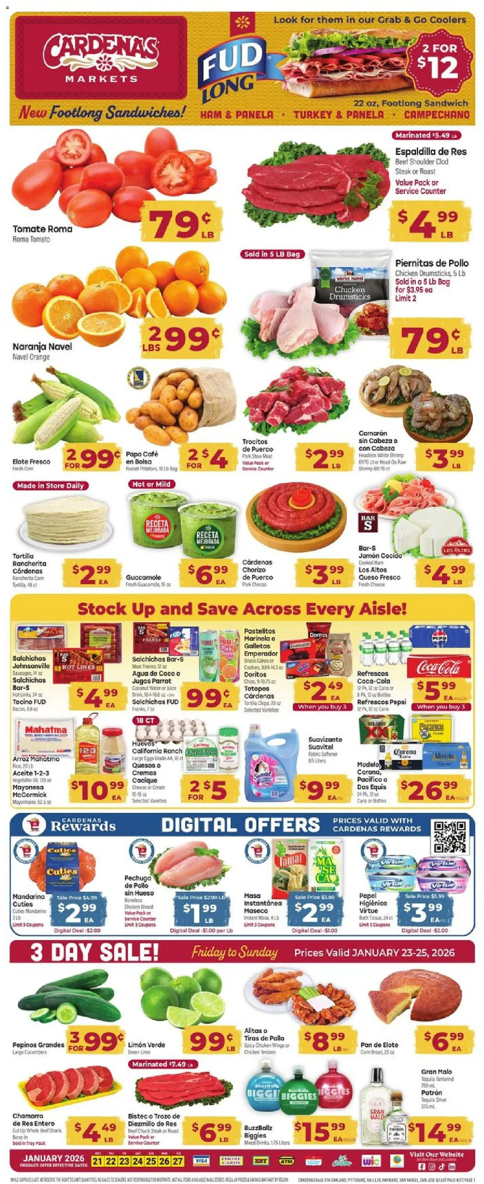 Cardenas Weekly Ad - CA - valid from 21.01.2026 | Page: 1 | Products: Bath, Pork, Beef, Bag