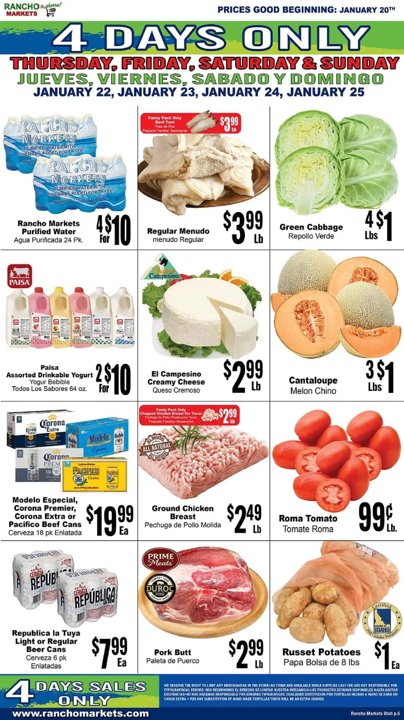 Rancho Markets Weekly Ad - valid from 20.01.2026 | Page: 5 | Products: Cheese, Potatoes, Water, Melon