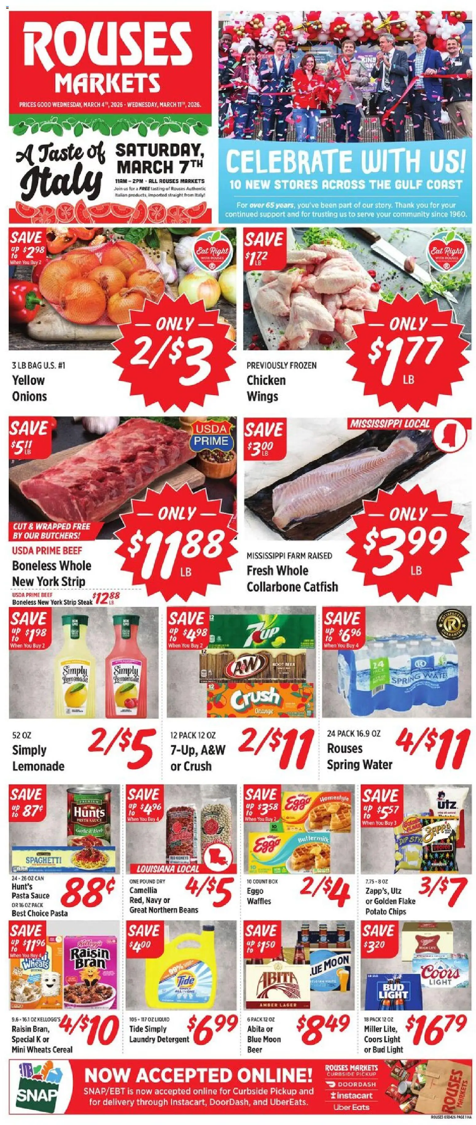 Rouses Weekly Ad - MS - valid from 04.03.2026 | Page: 1 | Products: Beer, Beef, Pasta, Chips