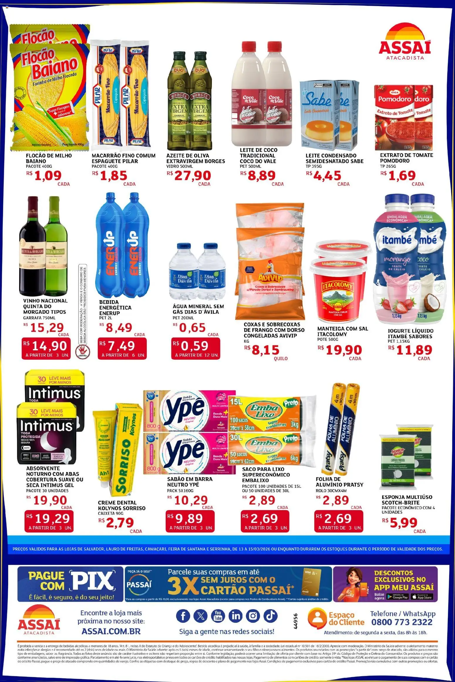 Assaí Atacadista Folheto - válido de 13.03.2026 | Página: 2 | Produtos: Saco para lixo, Leite, Base, Sal