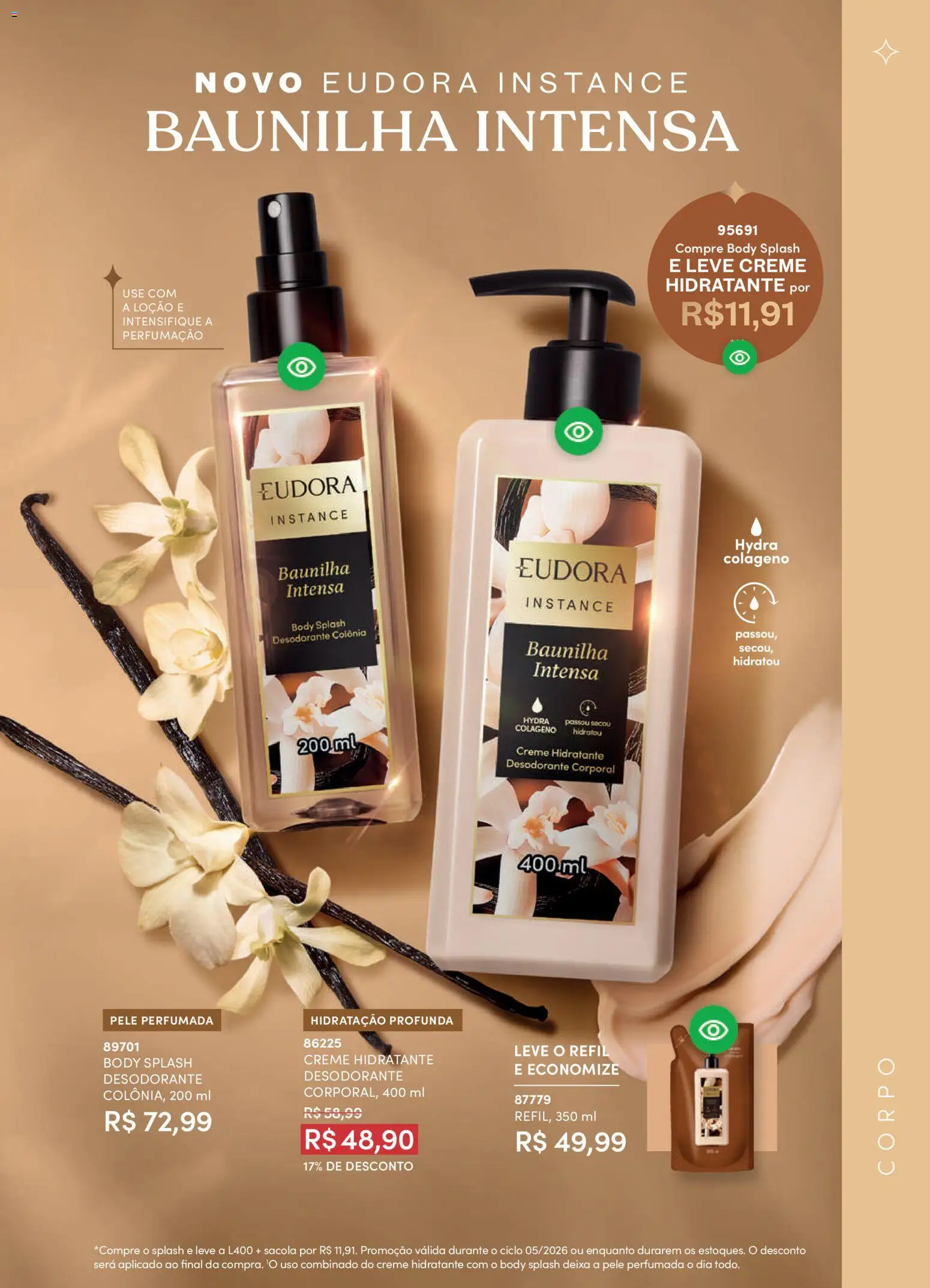 Eudora Folheto - válido de 11.03.2026 | Página: 33 | Produtos: Colágeno, Desodorante, Creme, Body