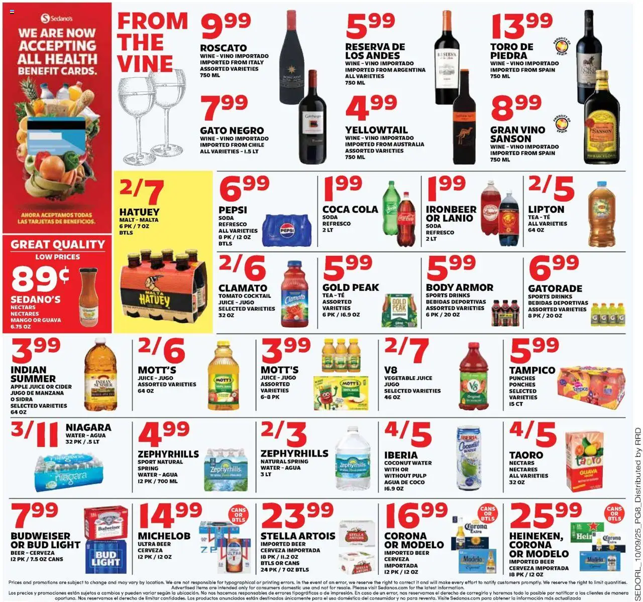Sedano's Weekly Ad - valid from 08.10.2025 | Page: 8 | Products: Cider, Juice, Wine, Water