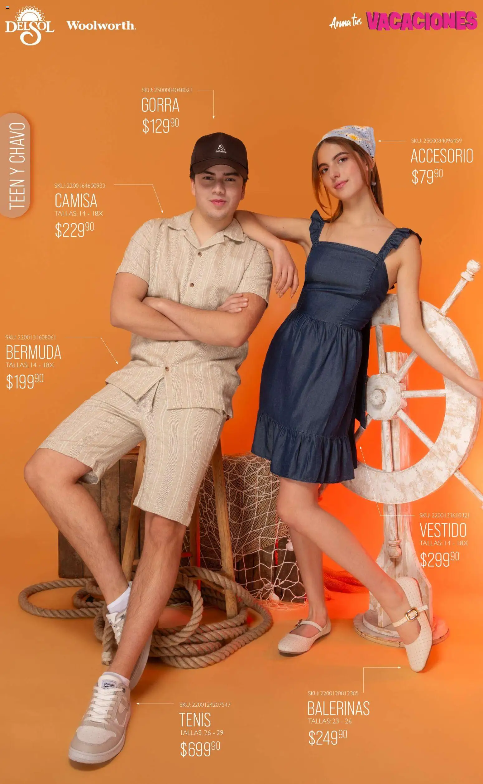 Nuevas ofertas de Del Sol y Woolworth catálogo Moda Vacaciones válidas en toda la República Mexicana desde el 19.03.2026. ¡Encuentra las mejores ofertas en Del Sol y Woolworth catálogo Moda Vacaciones! | Página: 14 | Productos: Tenis, Gorra, Camisa, Bermuda