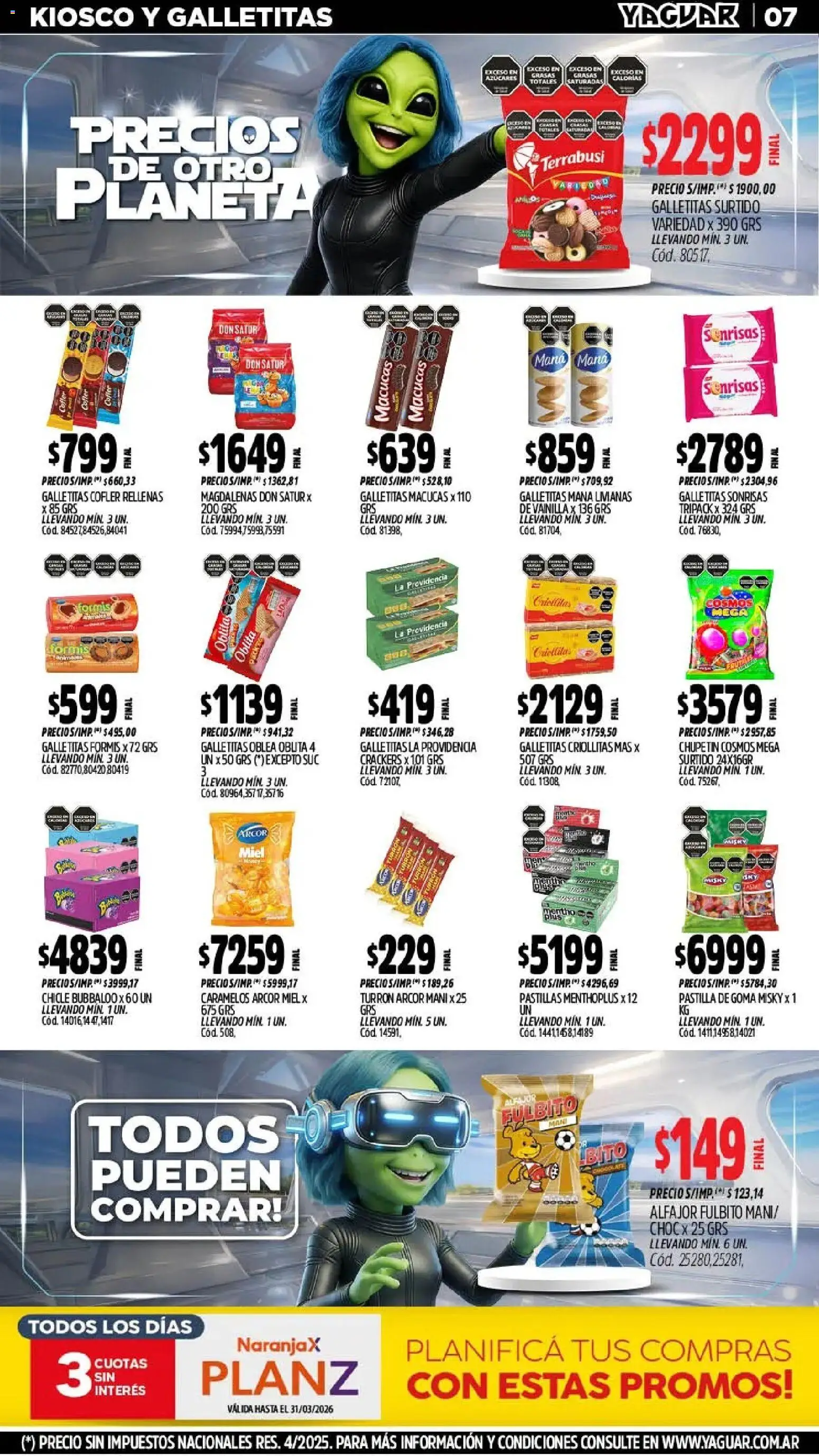 Yaguar - Oferta Semanal Santa Fé │ válido desde el 02.03.2026 | Página: 7 | Productos: Galletitas, Mani, Chicle, Turrón