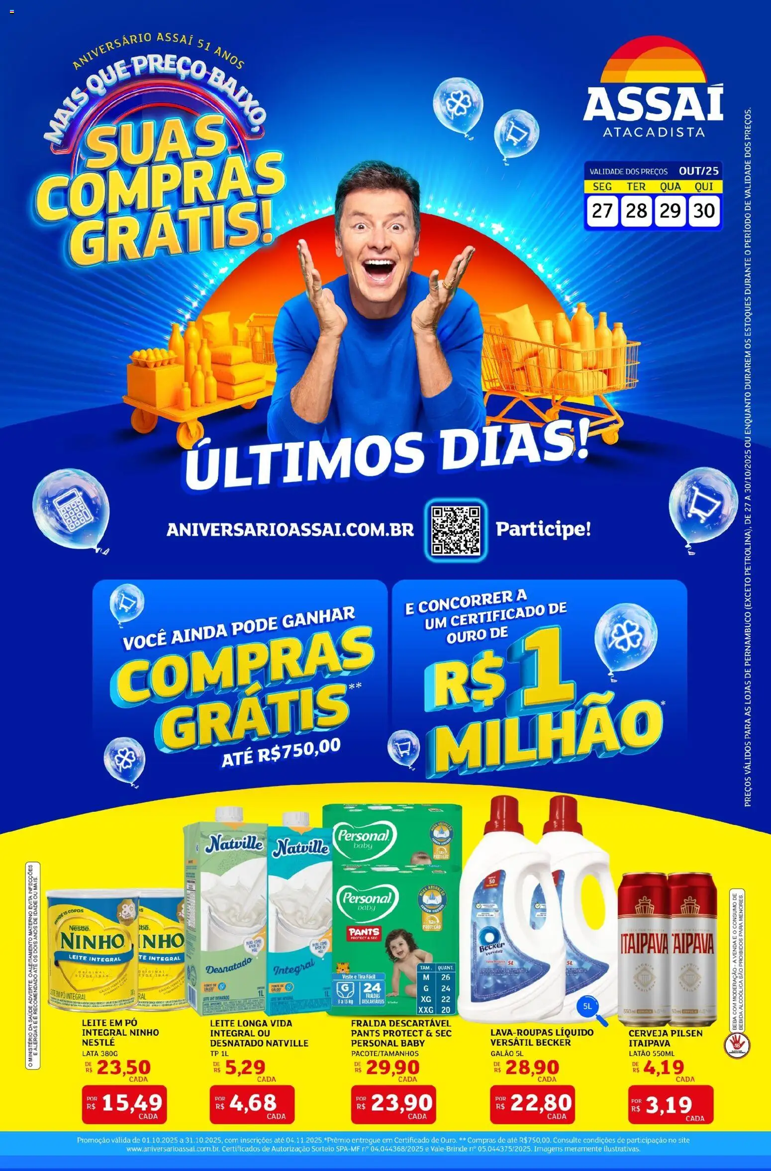 Assaí Atacadista Folheto - válido de 27.10.2025 | Página: 1 | Produtos: Leite integral, Cálcio, Copos, Leite em pó