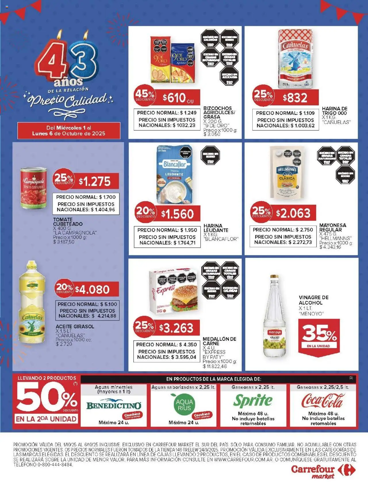 Carrefour - Ofertas - Chubut │ válido desde el 01.10.2025 | Página: 46 | Productos: Caso, Aceite, Tomate, Bizcochos