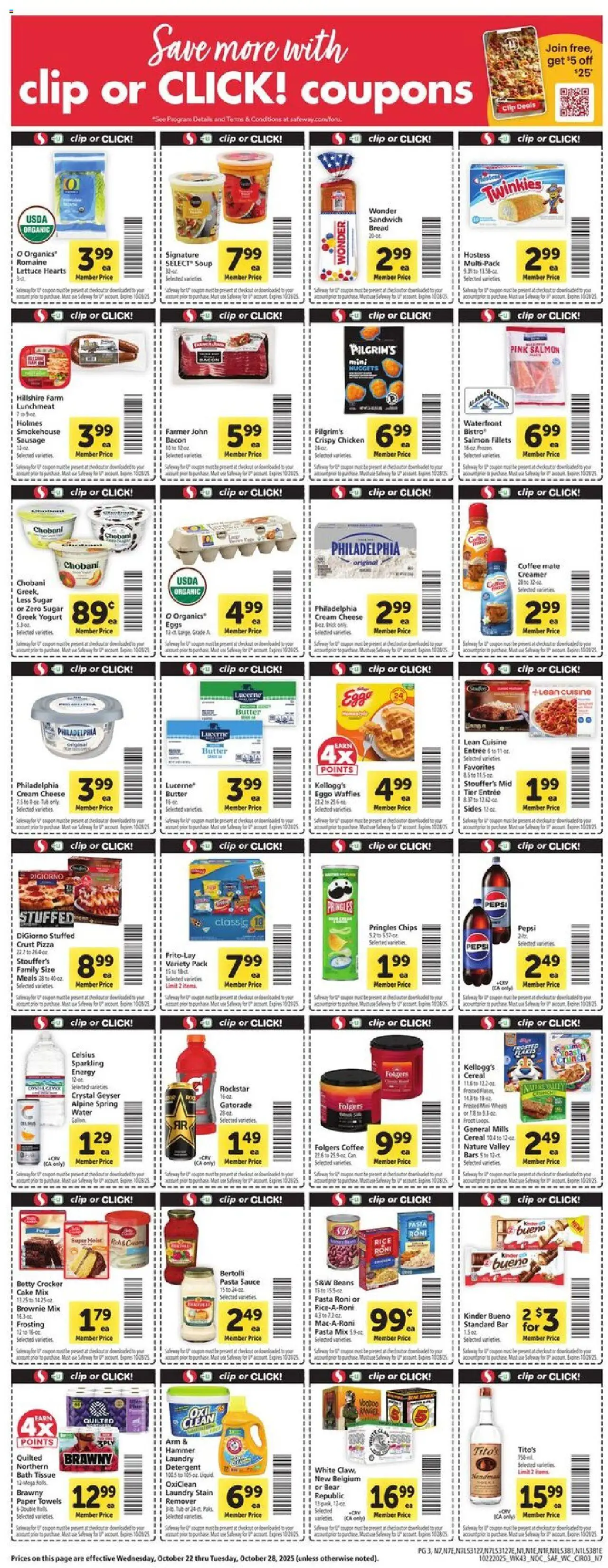 Safeway Weekly Ad - valid from 22.10.2025 | Page: 3 | Products: Romaine, Bath, Water, Sausage