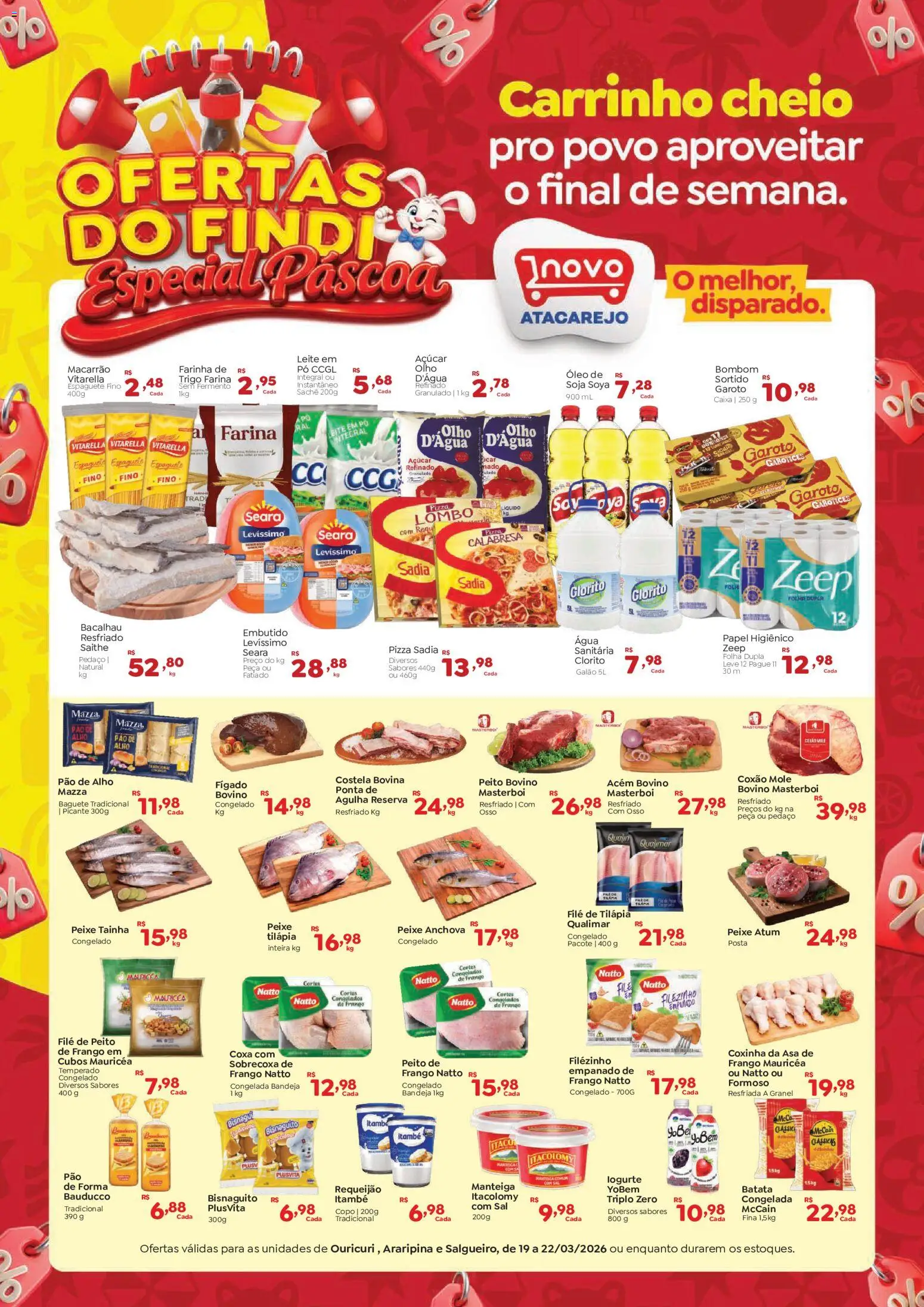 Novo Atacarejo Folheto - válido de 19.03.2026 | Página: 1 | Produtos: Alho, Pao de alho, Pão, Açúcar