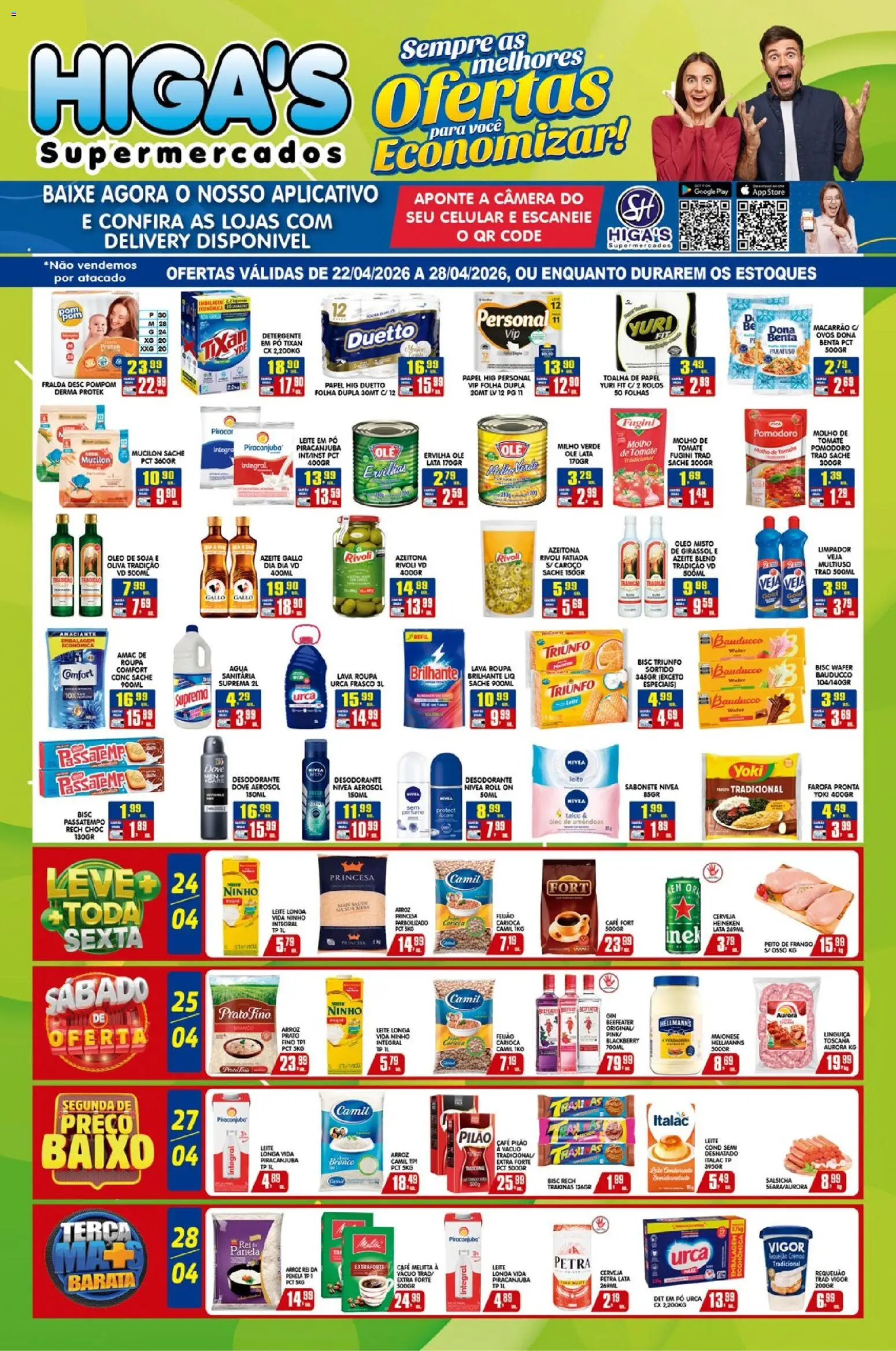 Higa's Supermercado Folheto - válido de 22.04.2026 | Página: 1 | Produtos: Pó, Linguiça, Óleo, Heineken
