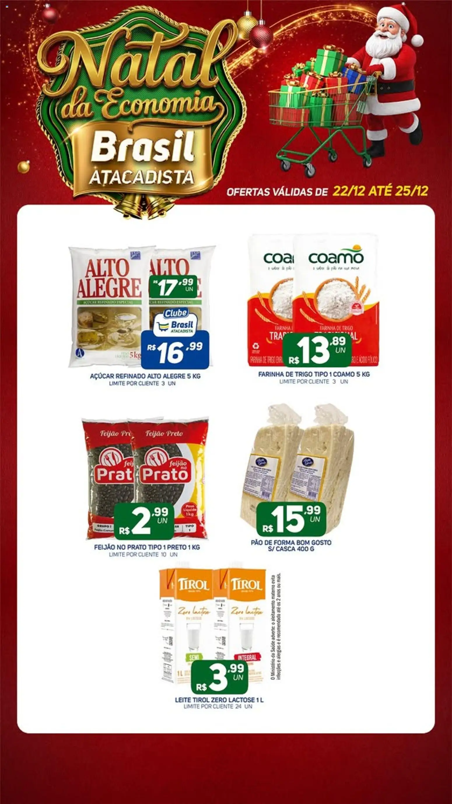 Brasil Atacadista Folheto - válido de 22.12.2025 | Página: 2 | Produtos: Farinha de trigo, Leite, Pão, Açúcar
