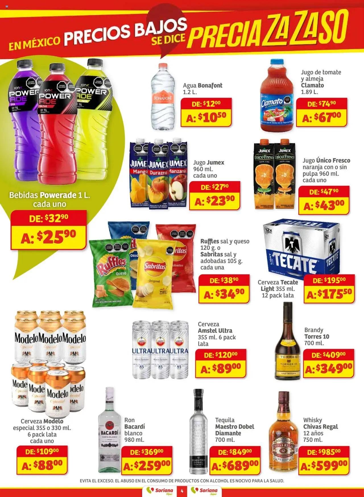 Nuevas ofertas de Soriana válidas en toda la República Mexicana desde el 01.08.2025. ¡Encuentra las mejores ofertas en Soriana - Preciazazaso Súper BCS, Jal, Nay, Sin, Son! | Página: 4 | Productos: Tomate, Agua, Mango, Jugo