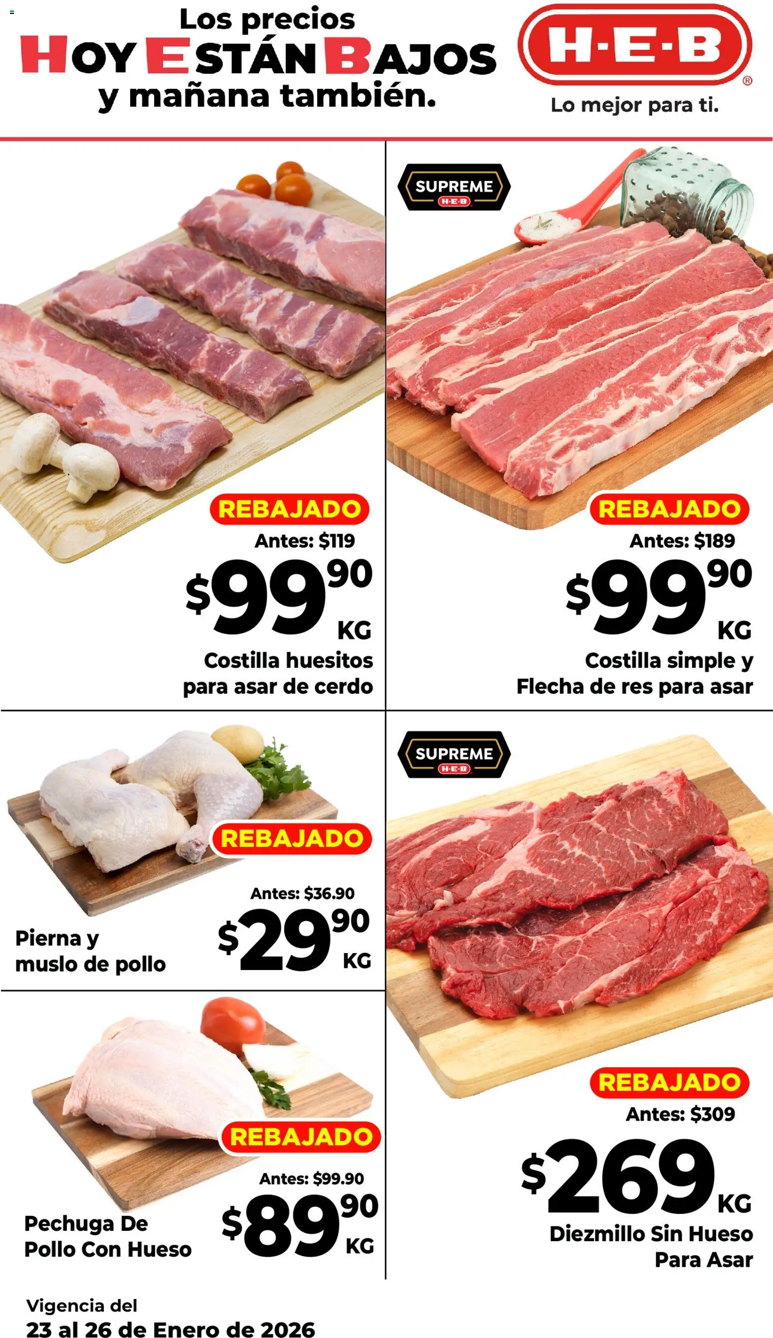 Nuevas ofertas de H-E-B válidas en toda la República Mexicana desde el 23.01.2026. ¡Encuentra las mejores ofertas en H-E-B folleto! | Página: 9 | Productos: Pollo, Cerdo, Res