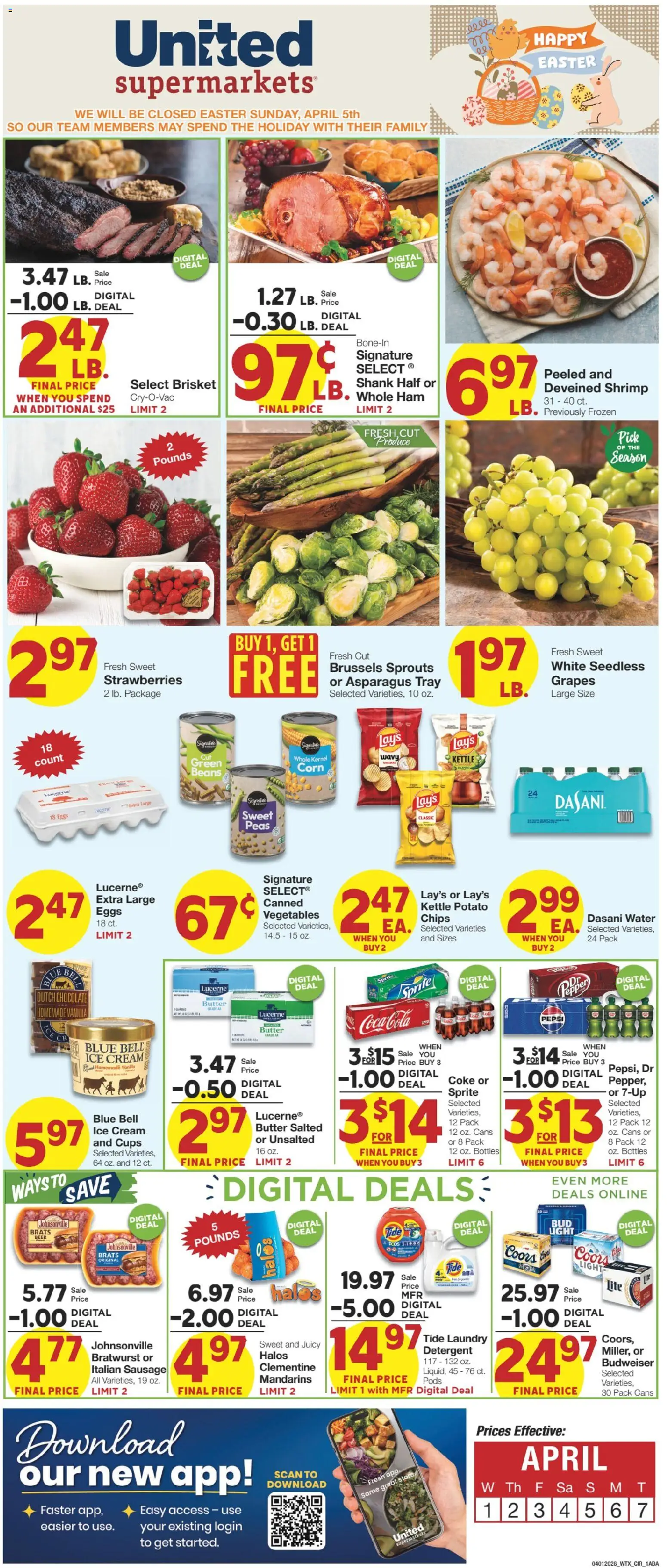 United Supermarkets Weekly Ad - valid from 31.03.2026 | Page: 1 | Products: Mandarins, Beer, Water, Vegetables