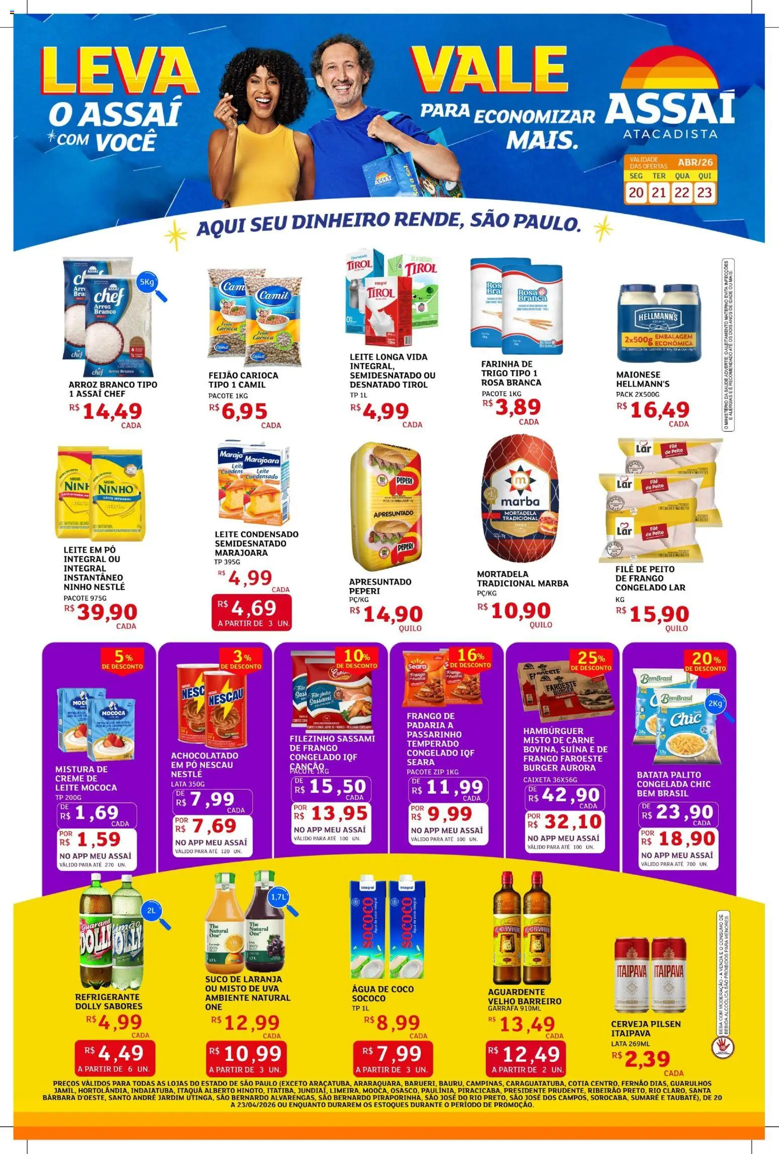 Assaí Atacadista Folheto - válido de 20.04.2026 | Página: 1 | Produtos: Feijão, Carne, Creme, Leite em pó