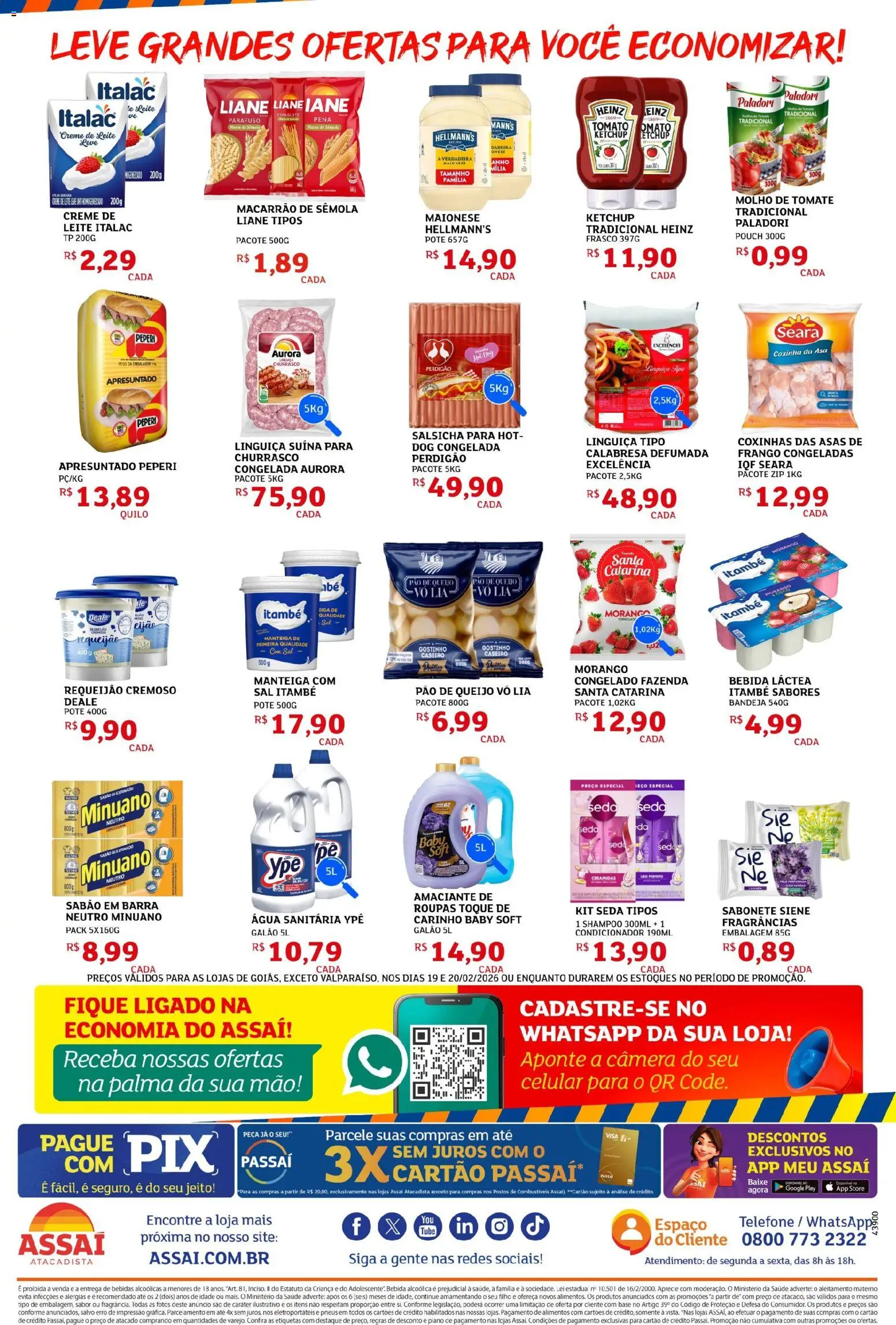 Assaí Atacadista Folheto - válido de 19.02.2026 | Página: 2 | Produtos: Sabonete, Bebida, Creme de leite, Pão de queijo