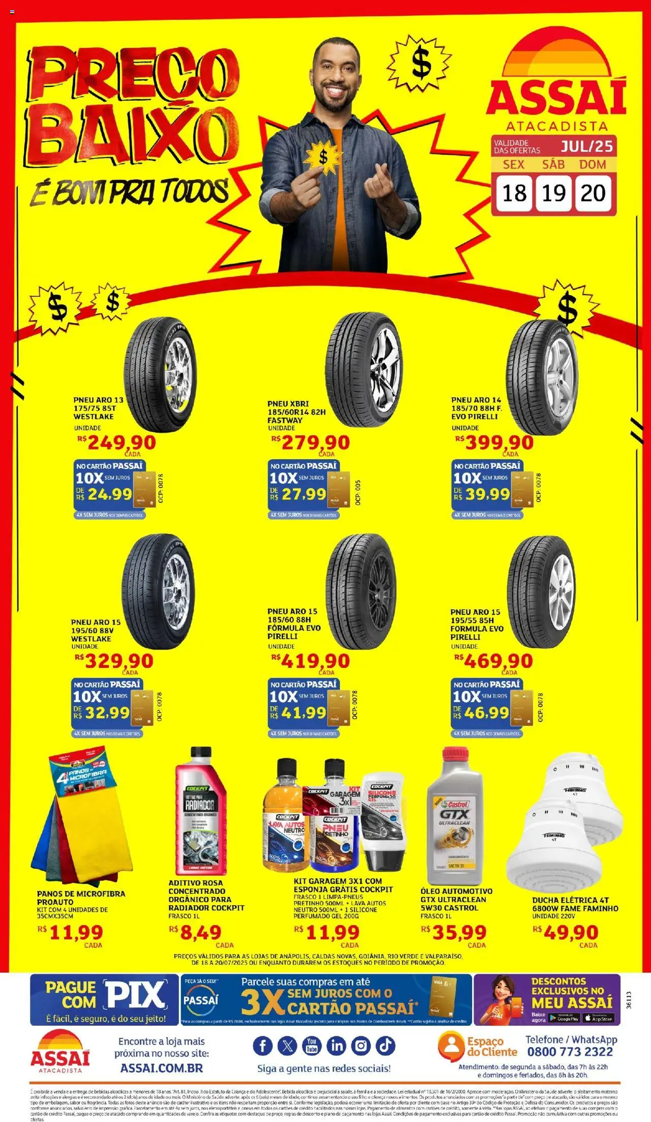 Assaí Atacadista Folheto - válido de 18.07.2025 | Página: 1 | Produtos: Pneu, Pneus, Bebida, Pirelli