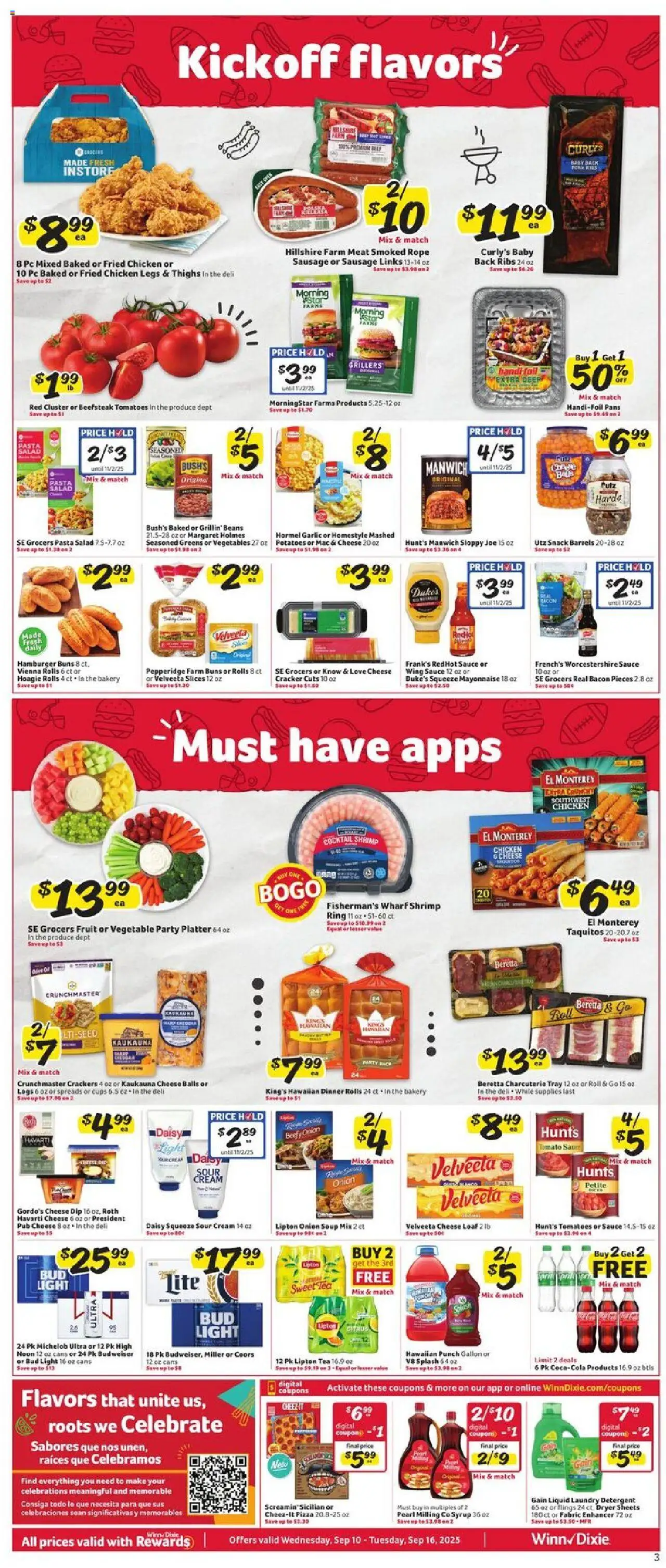 Winn Dixie Weekly Circular - FL - valid from 10.09.2025 | Page: 3 | Products: Ring, Detergent, Garlic, Dryer