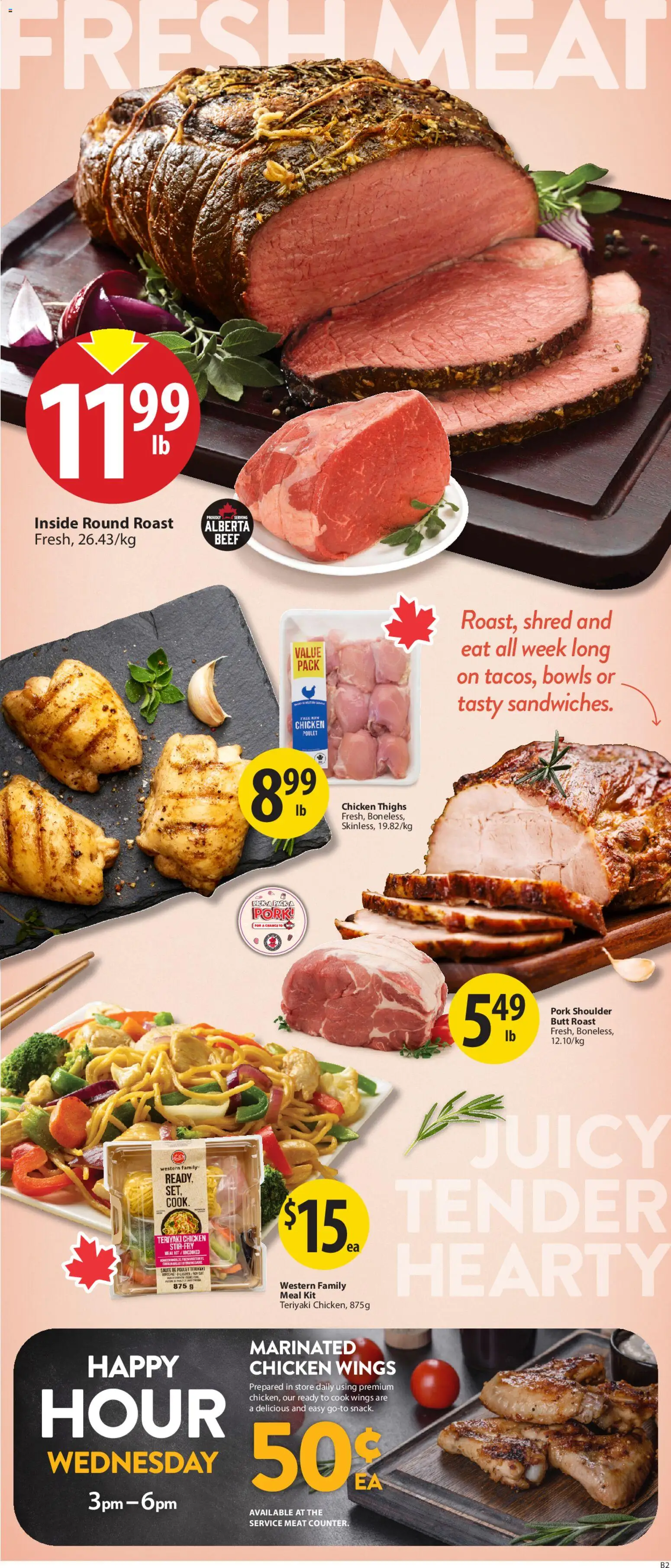 Save on foods flyer valid from 05.03.2026 | Page: 4 | Products: Beef, Chicken wings, Chicken, Pork