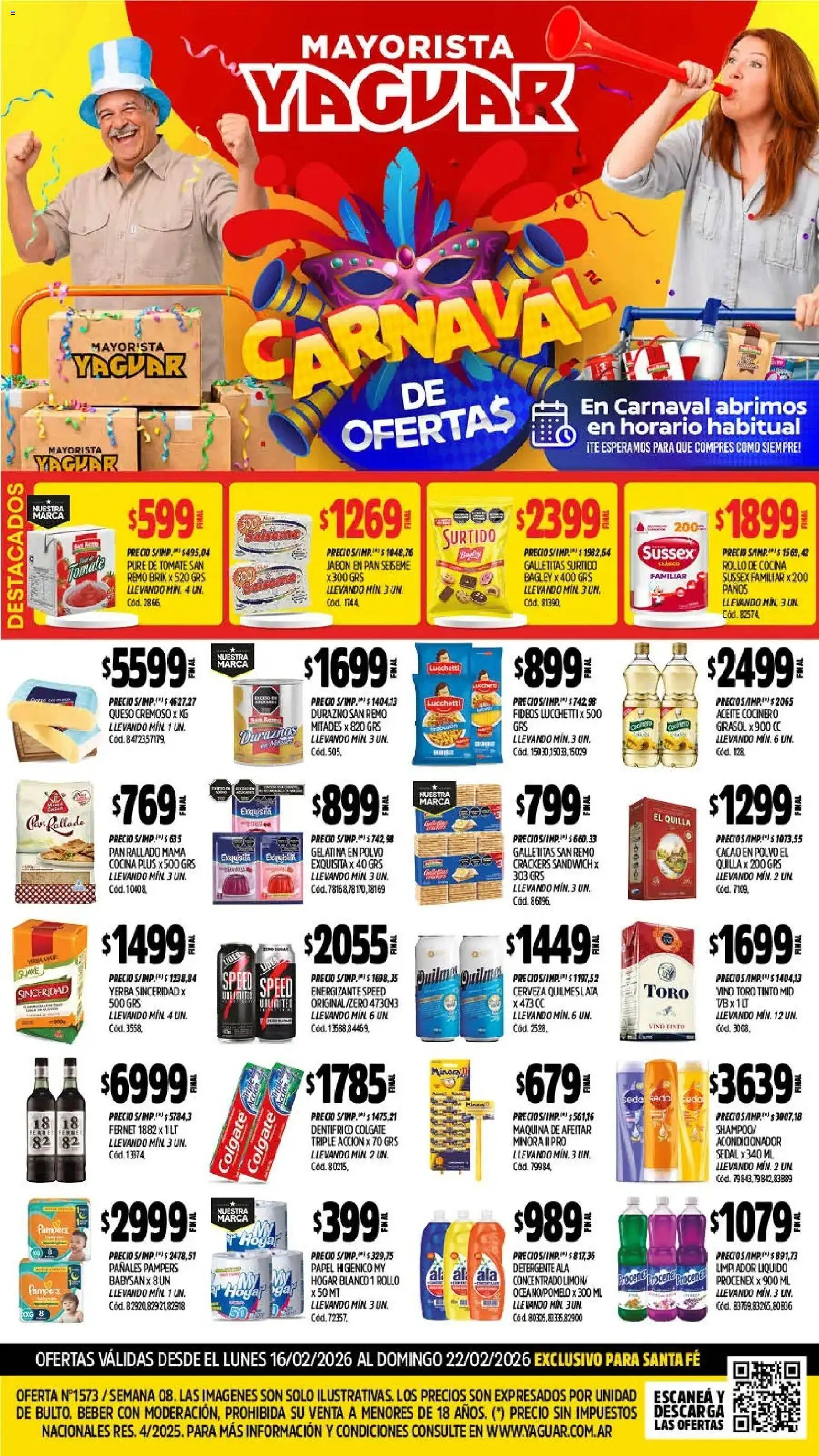 Yaguar - Oferta Semanal Santa Fé │ válido desde el 16.02.2026 | Página: 1 | Productos: Galletitas, Yerba, Tomate, Pañales