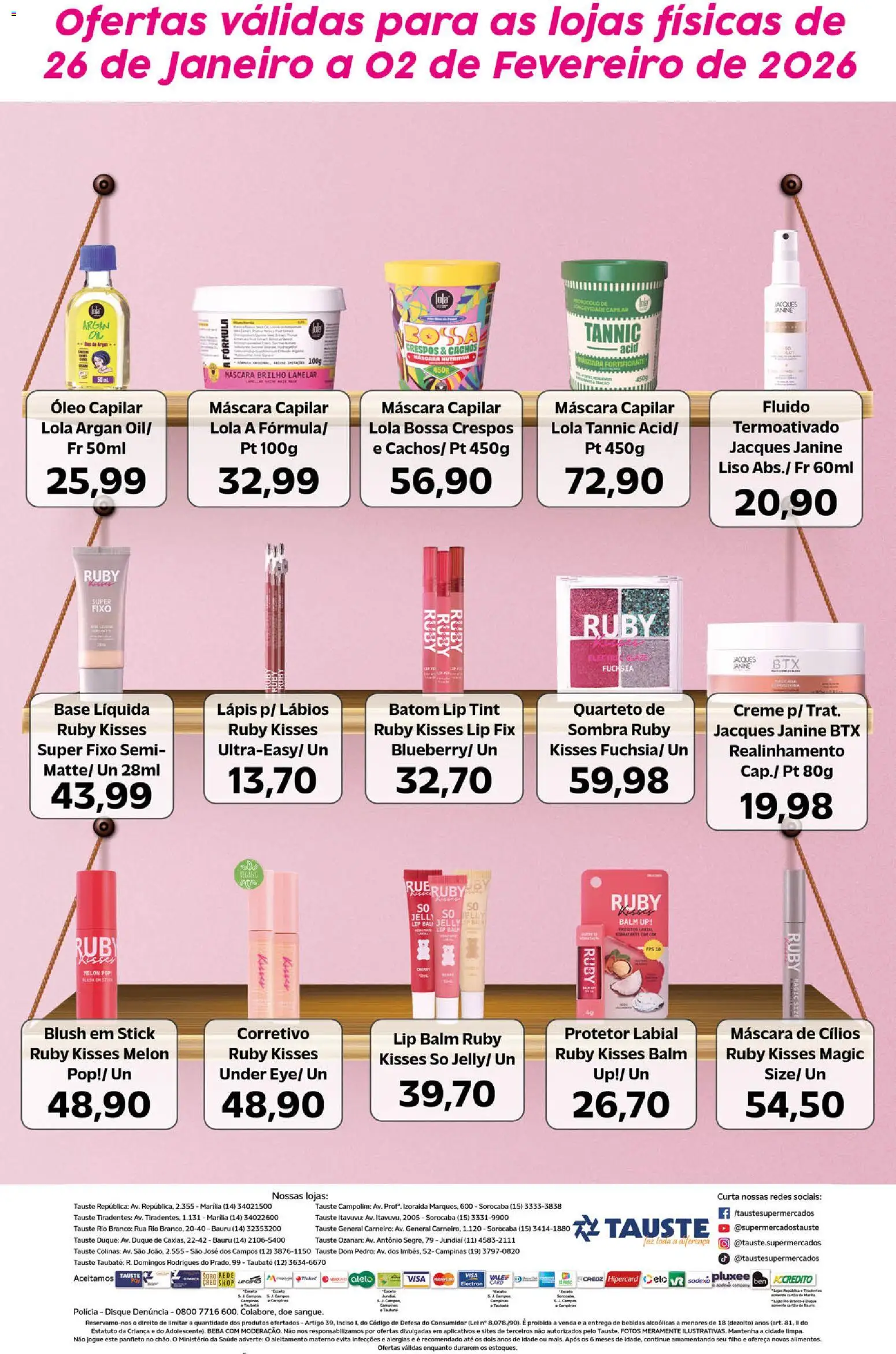 Tauste Folheto - válido de 26.01.2026 | Página: 2 | Produtos: Lip balm, Batom, Base, Creme