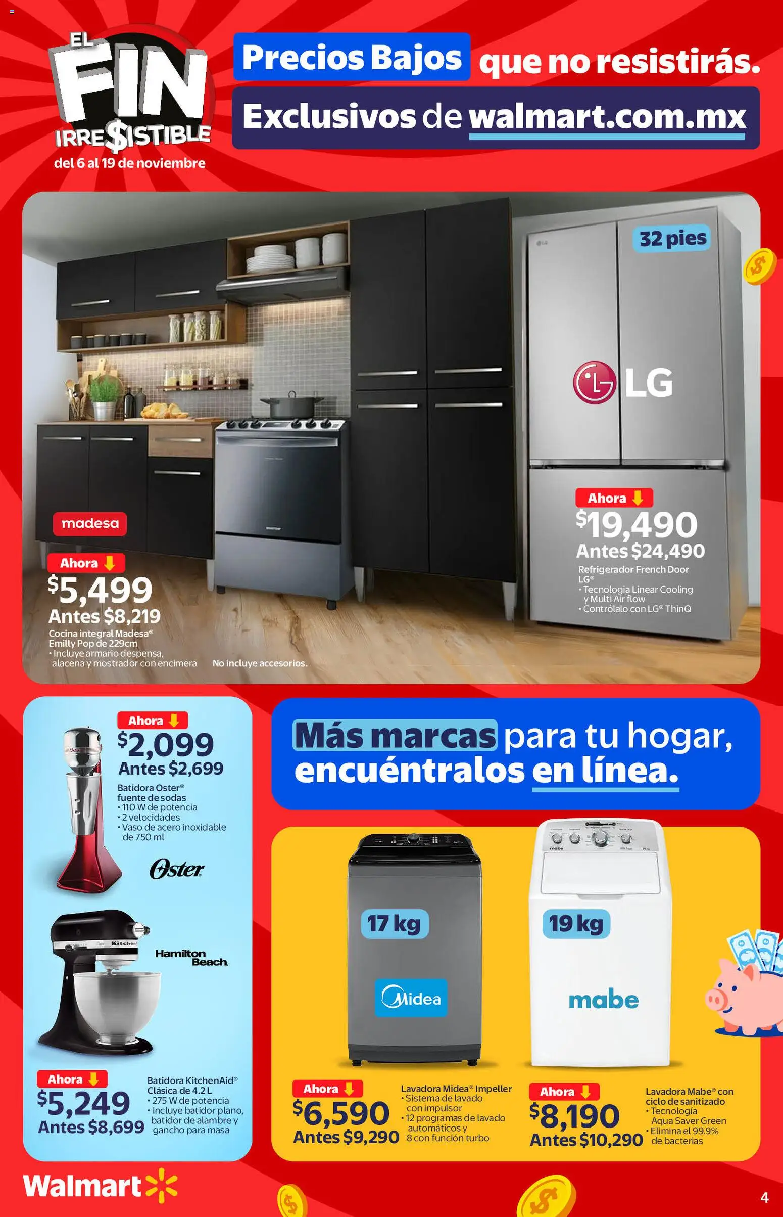 Nuevas ofertas de Walmart válidas en toda la República Mexicana desde el 06.11.2025. ¡Encuentra las mejores ofertas en Walmart catálogo Buen Fin! | Página: 4 | Productos: Fuente, Cocina, Batidora, Alacena