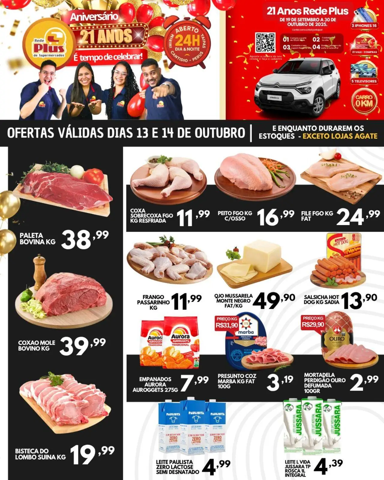 Rede Plus Supermercados Folheto - válido de 13.10.2025 | Página: 1 | Produtos: Salsicha, Lombo, Leite, Faca