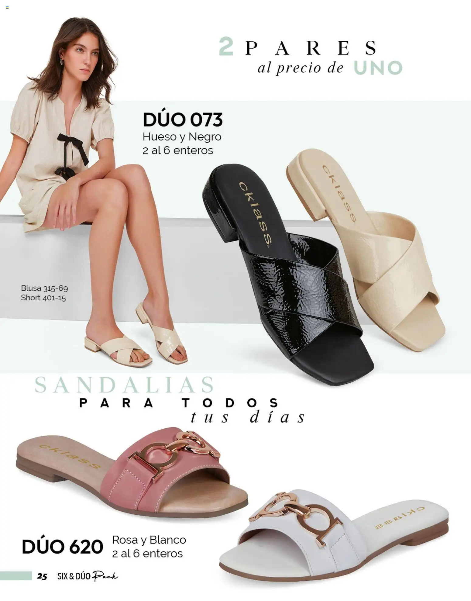 Nuevas ofertas de Cklass válidas en toda la República Mexicana desde el 02.01.2026. ¡Encuentra las mejores ofertas en Cklass catálogo Six & Dúo pack! | Página: 26 | Productos: Blusa, Short, Sandalias