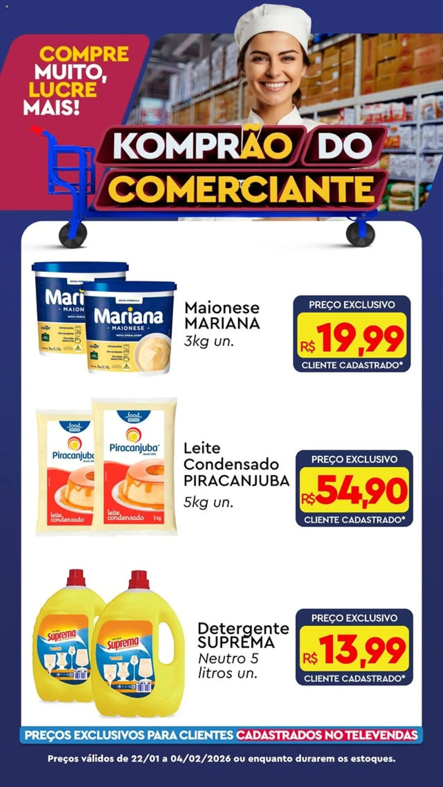 Komprao Atacadista Folheto - válido de 22.01.2026 | Página: 3 | Produtos: Detergente, Leite, Maionese, Leite condensado