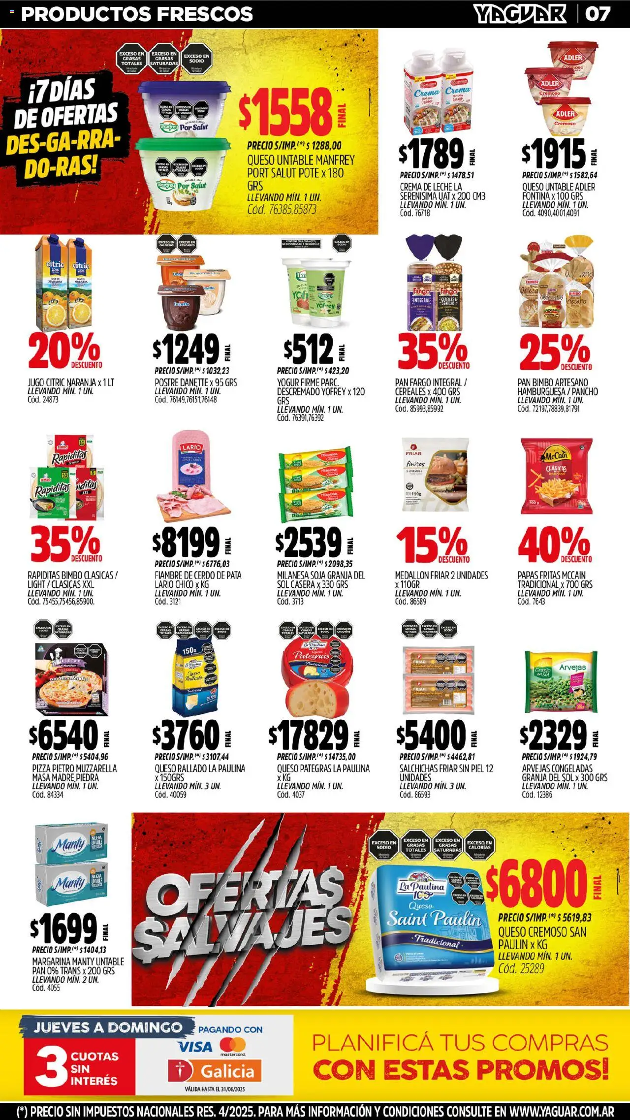 Yaguar - Córdoba │ válido desde el 04.08.2025 | Página: 7 | Productos: Muzzarella, Queso, Pan, Papas fritas