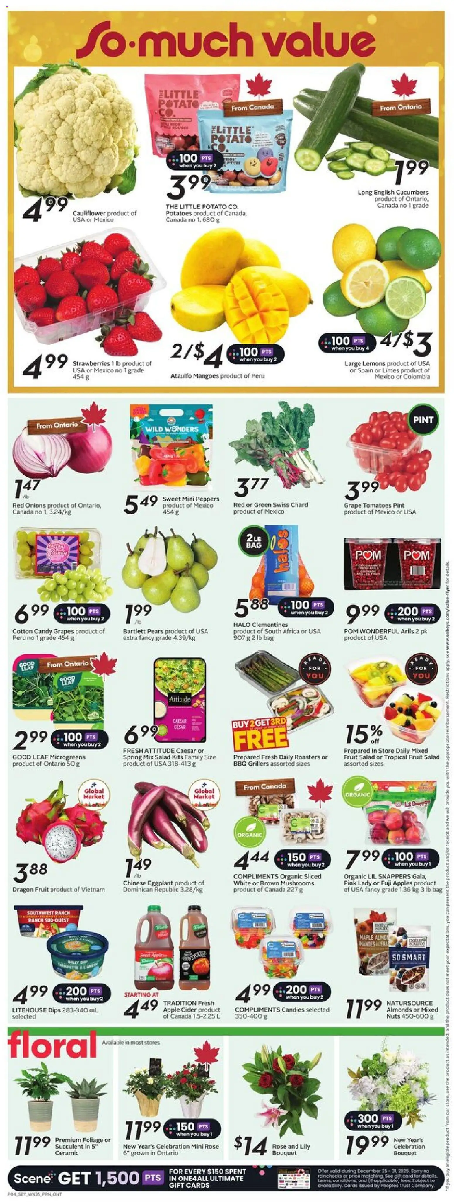 Sobeys flyer valid from 25.12.2025 | Page: 7 | Products: Strawberries, Salad, Bag, Tomatoes