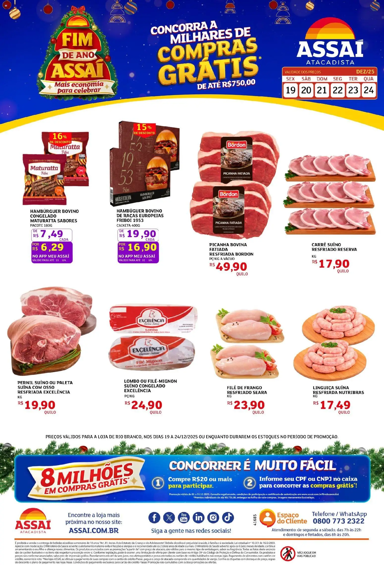 Assaí Atacadista Folheto - válido de 19.12.2025 | Página: 1 | Produtos: Picanha, Lombo, Pernil, Frango