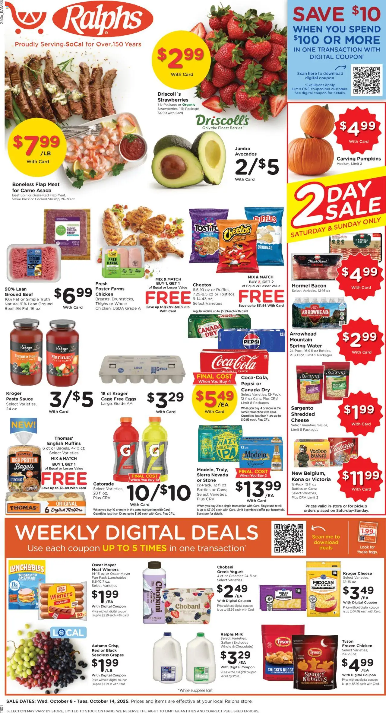 Ralphs Weekly Ad - valid from 08.10.2025 | Page: 1 | Products: Berries, Coffee, Chocolate, Strawberries
