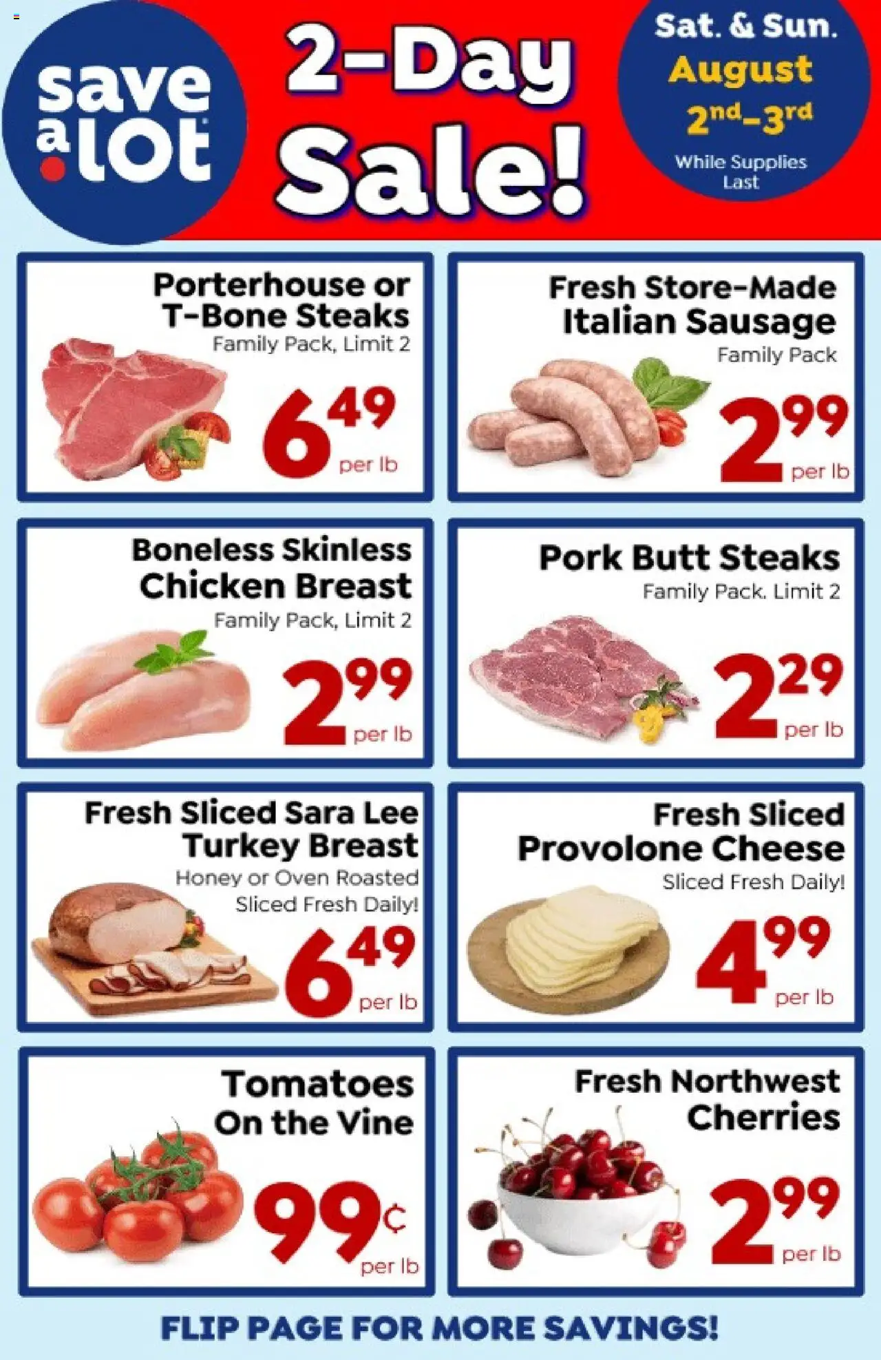 Save a Lot 2 Days Sale - valid from 28.07.2025 | Page: 1 | Products: Cherries, Cheese, Sausage, Oven