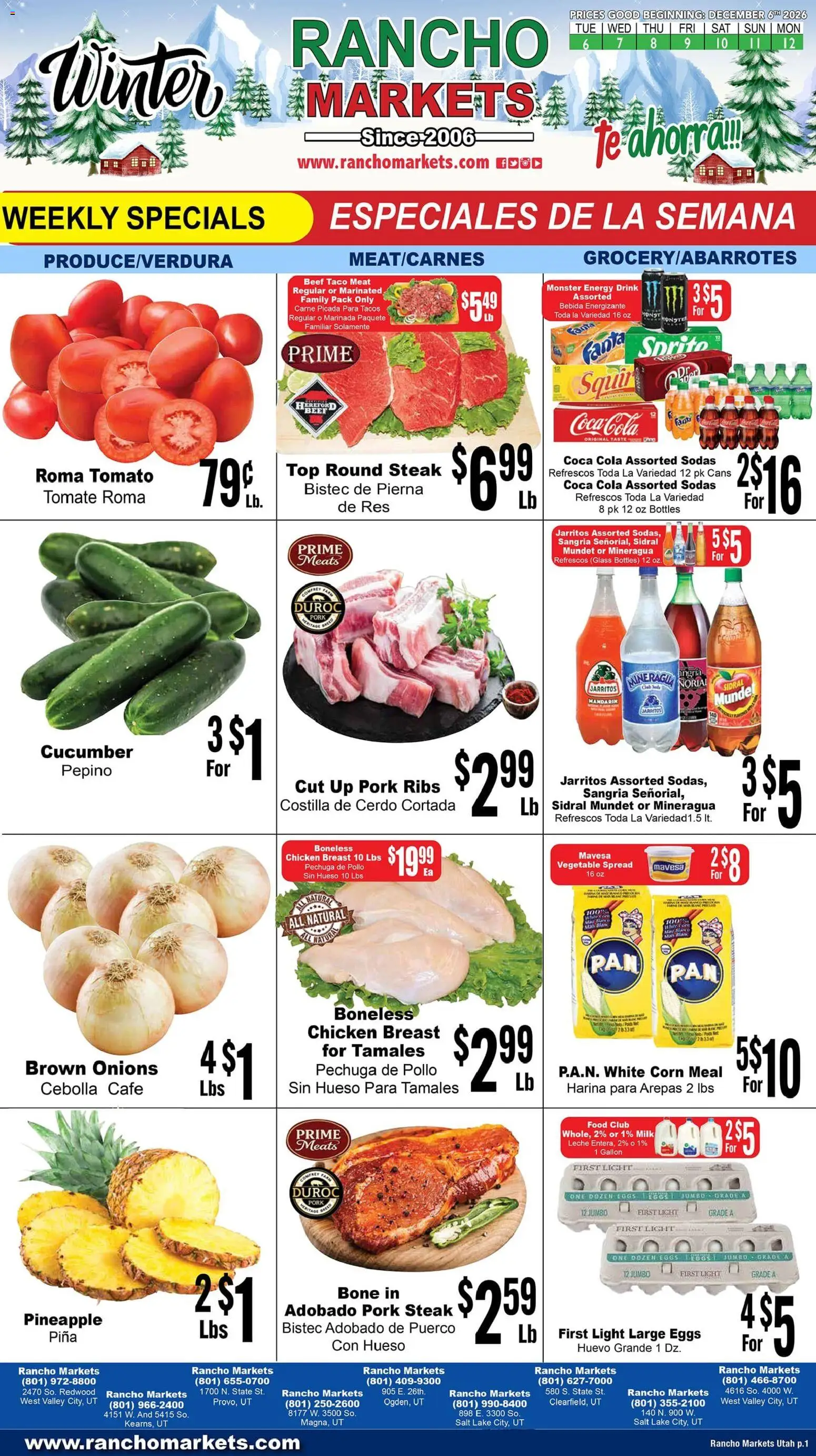 Rancho Markets Weekly Ad - valid from 06.01.2026 | Page: 1 | Products: Corn, Milk, Eggs, Salt
