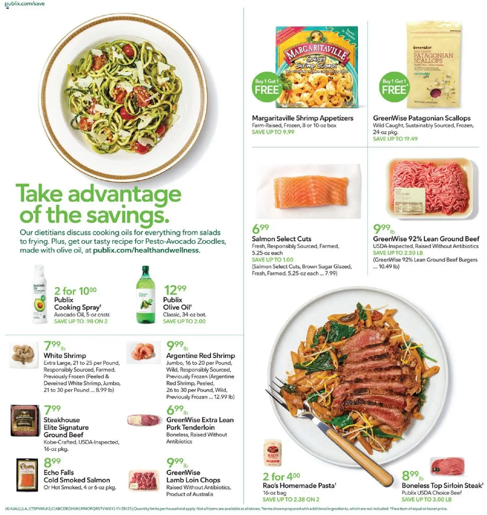 Publix Weekly Ad - valid from 28.11.2025 | Page: 4 | Products: Pork, Beef, Avocado, Bag