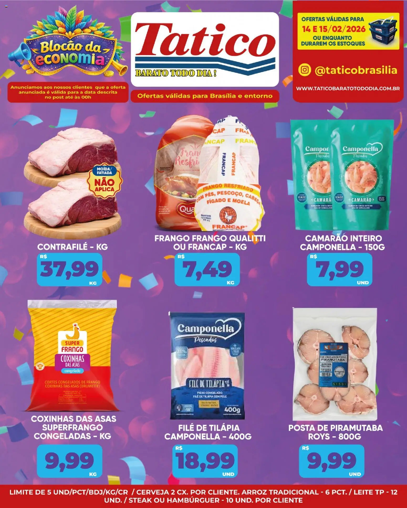 Tatico Folheto - válido de 14.02.2026 | Página: 12 | Produtos: Moela, Camarão, Tilápia, Arroz