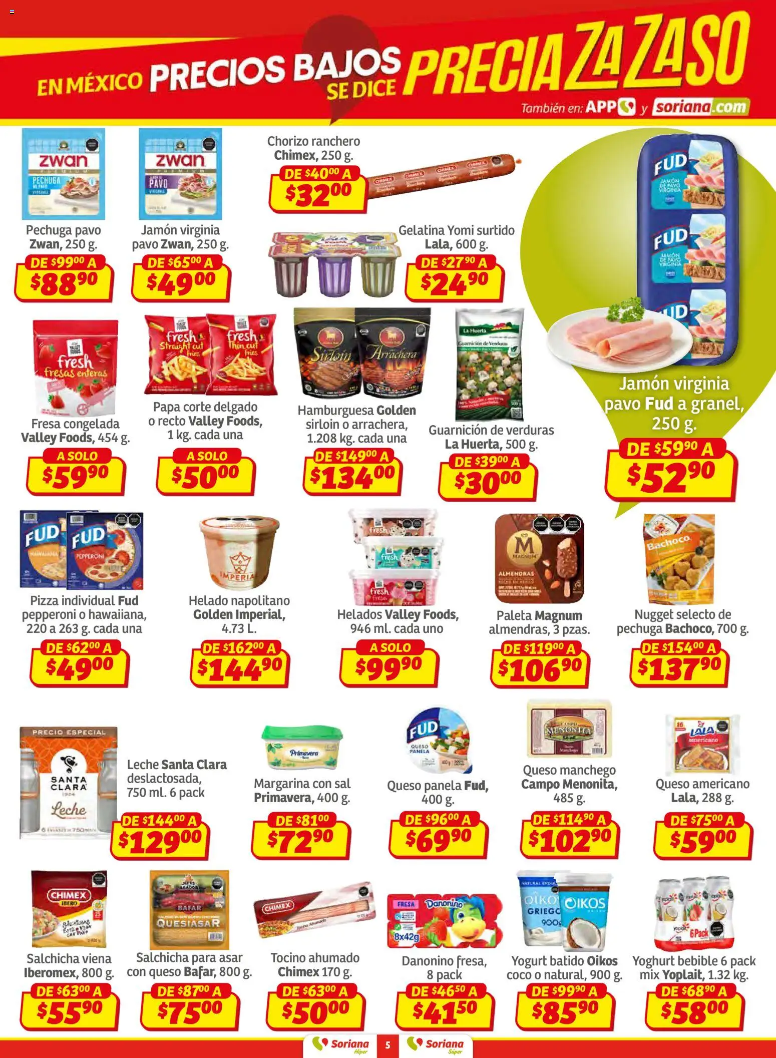 Nuevas ofertas de Soriana válidas en toda la República Mexicana desde el 02.01.2026. ¡Encuentra las mejores ofertas en Soriana - Preciazazaso Súper: Camp, Chia, Oax, Q. Roo, Tab, Yuc! | Página: 5 | Productos: Papa, Paleta, Queso, Pizza