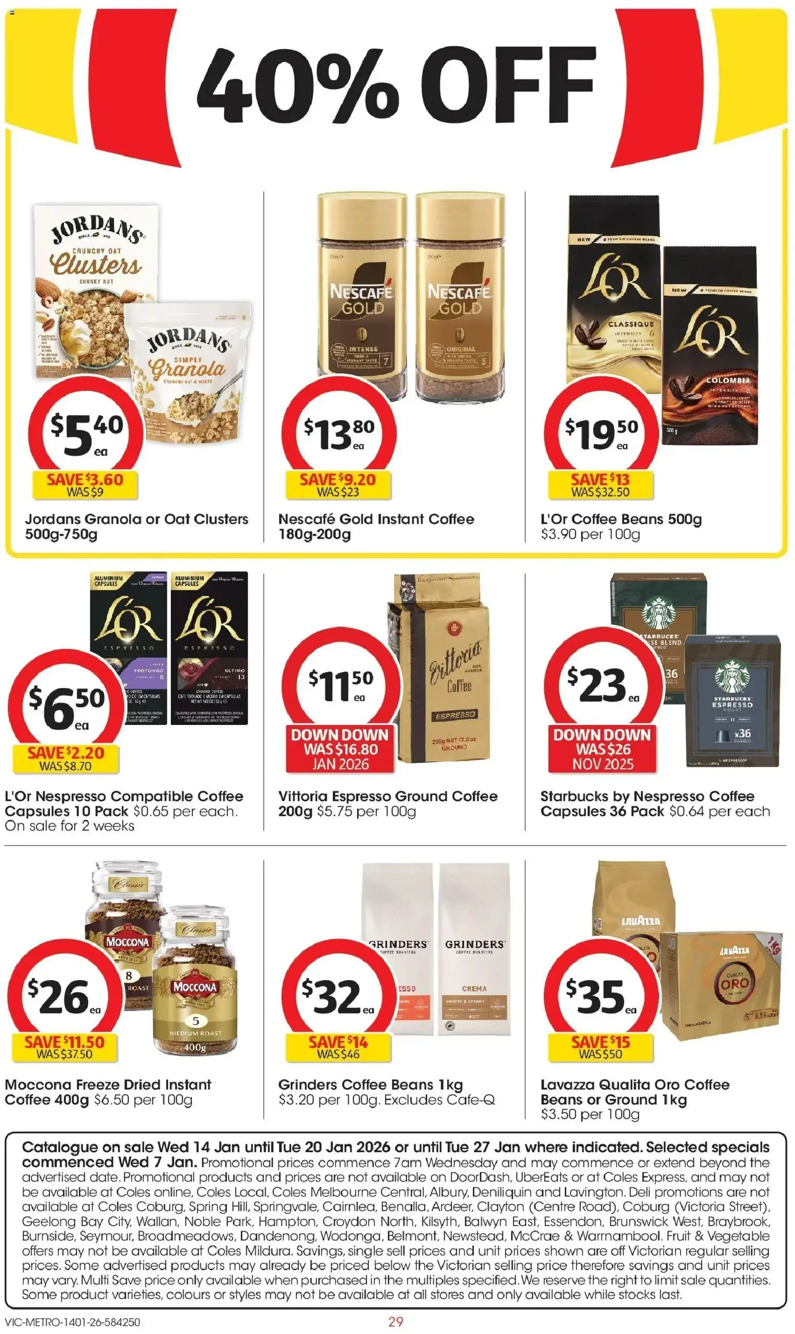 Coles catalogue - valid from 14.01.2026 | Page: 29 | Products: Coffee, Granola, Nuts, Moccona