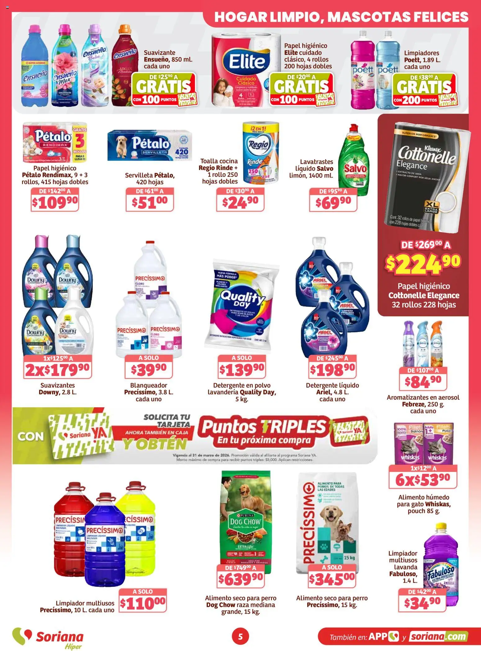 Nuevas ofertas de Soriana válidas en toda la República Mexicana desde el 12.03.2026. ¡Encuentra las mejores ofertas en Soriana folleto! | Página: 5 | Productos: Toalla, Papel higiénico, Cocina, Polvo