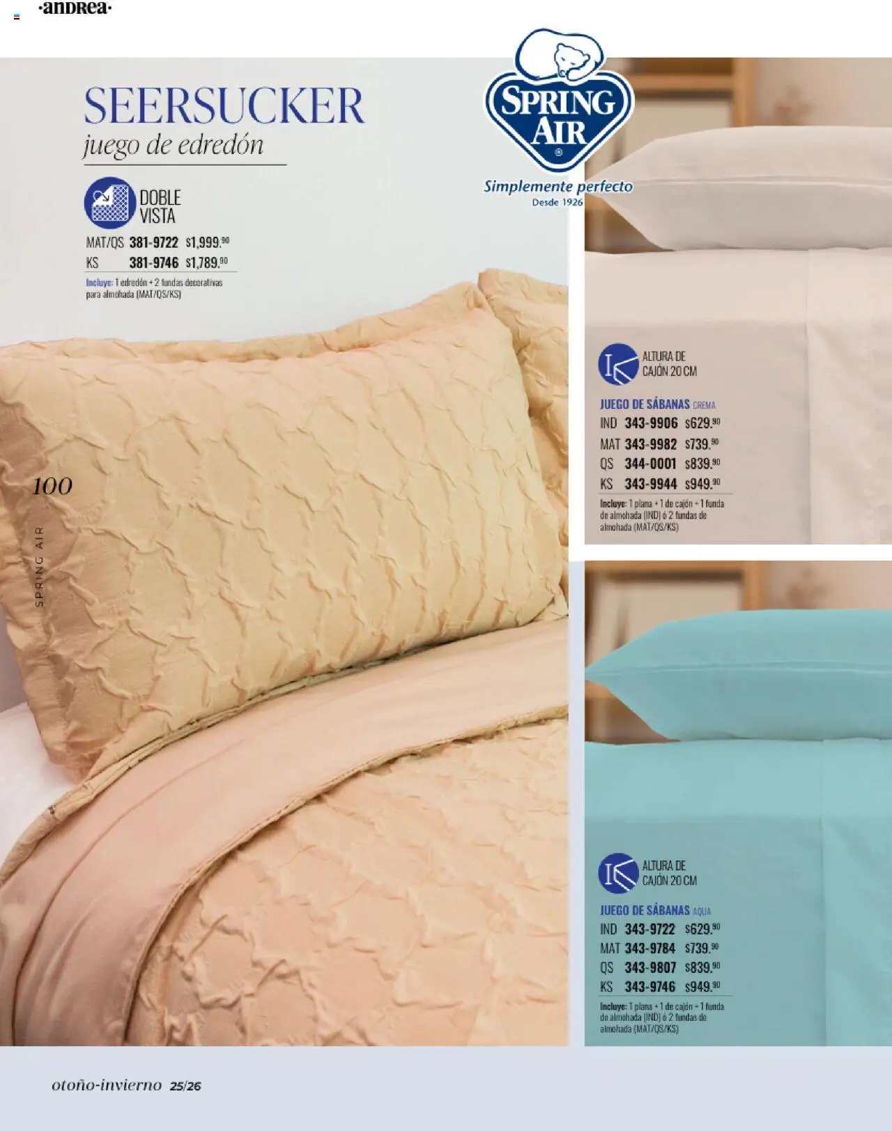 Nuevas ofertas de Andrea válidas en toda la República Mexicana desde el 24.08.2025. ¡Encuentra las mejores ofertas en Andrea - Catálogo Home - Otoño / Invierno! | Página: 100 | Productos: Juego, Funda de almohada, Almohada, Sabanas