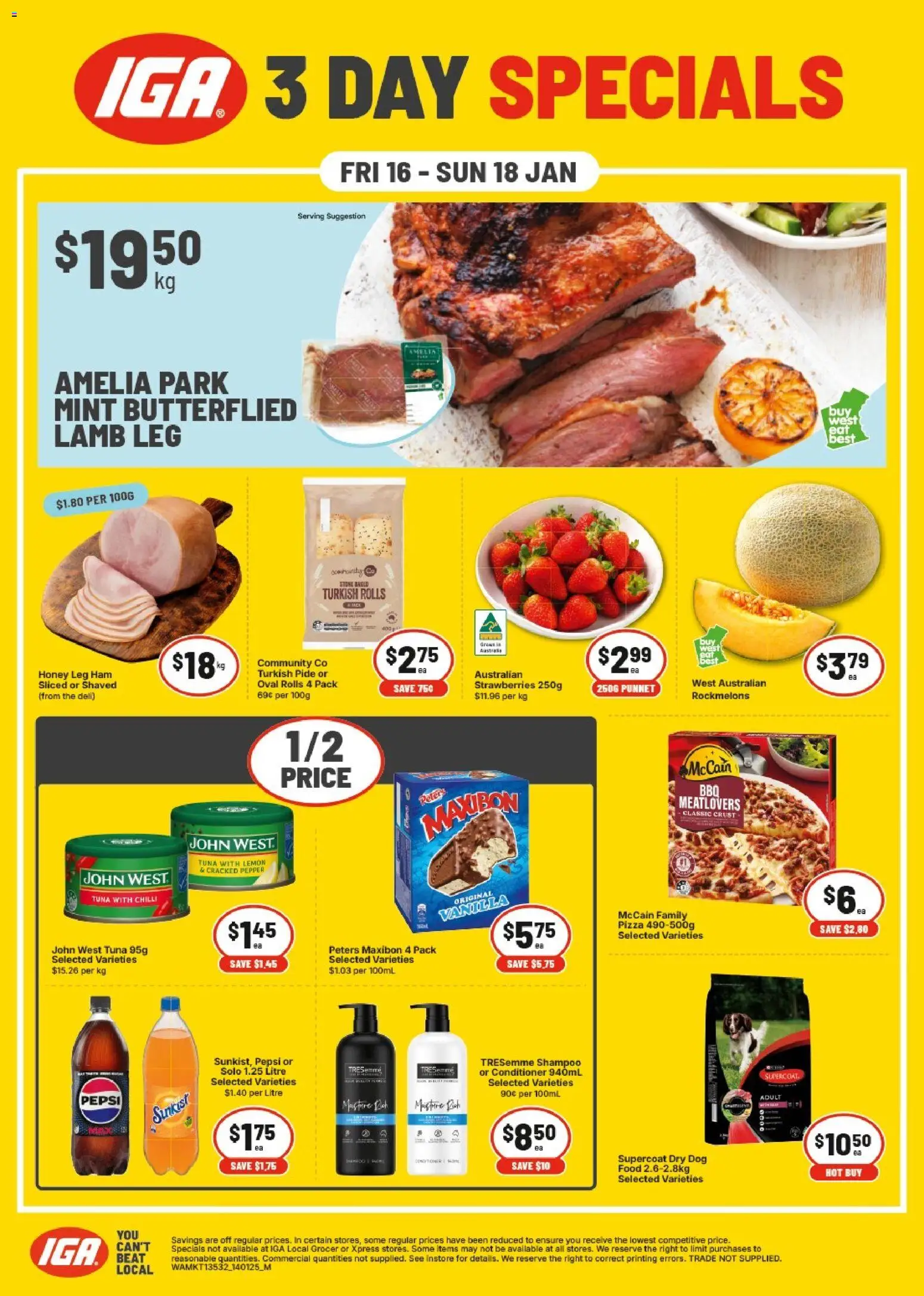 IGA catalogue - valid from 16.01.2026 | Page: 1 | Products: Conditioner, Ham, Pepsi, Lemon
