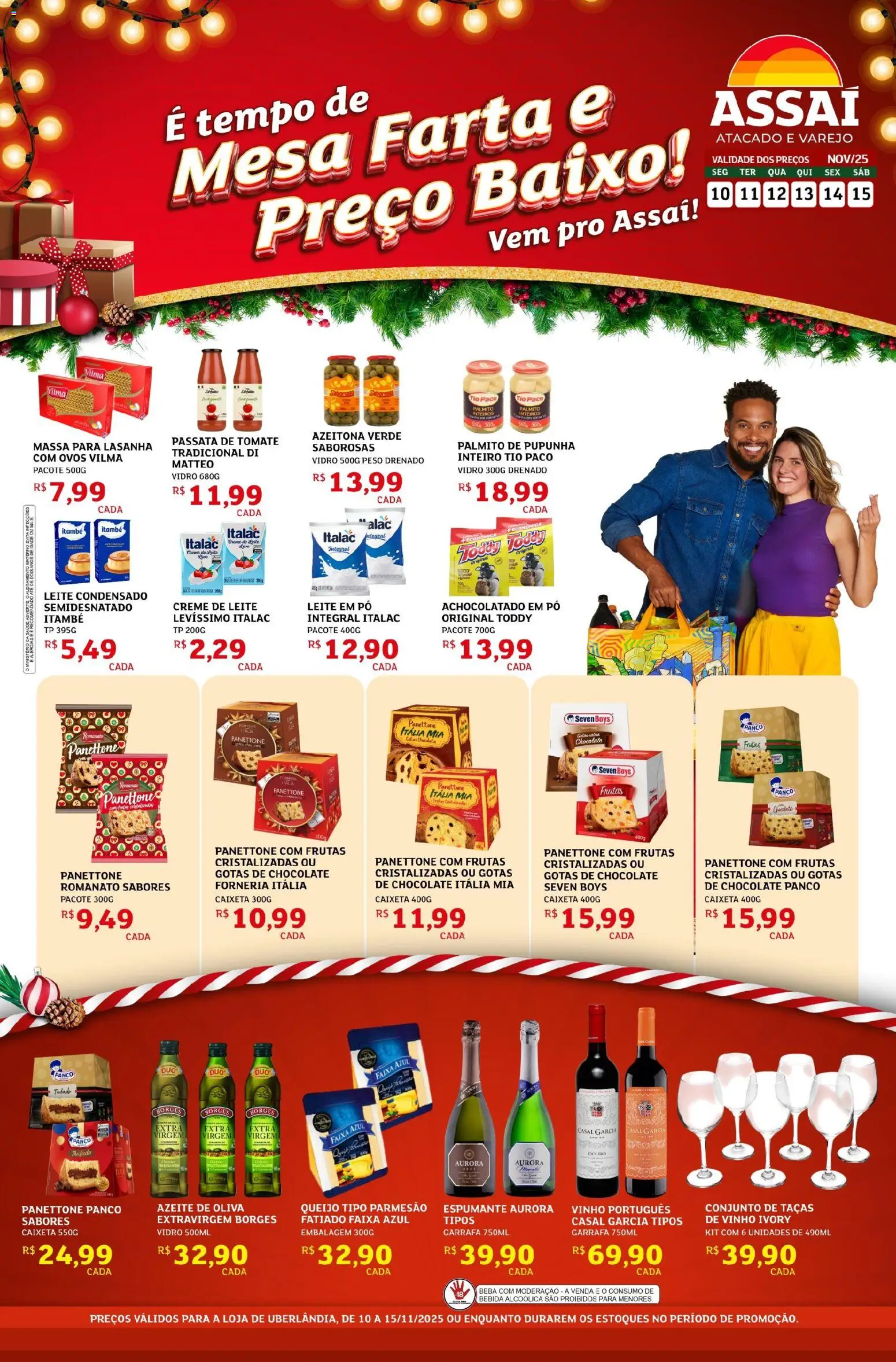 Assaí Atacadista Folheto - válido de 10.11.2025 | Página: 1 | Produtos: Palmito, Achocolatado, Leite, Lasanha